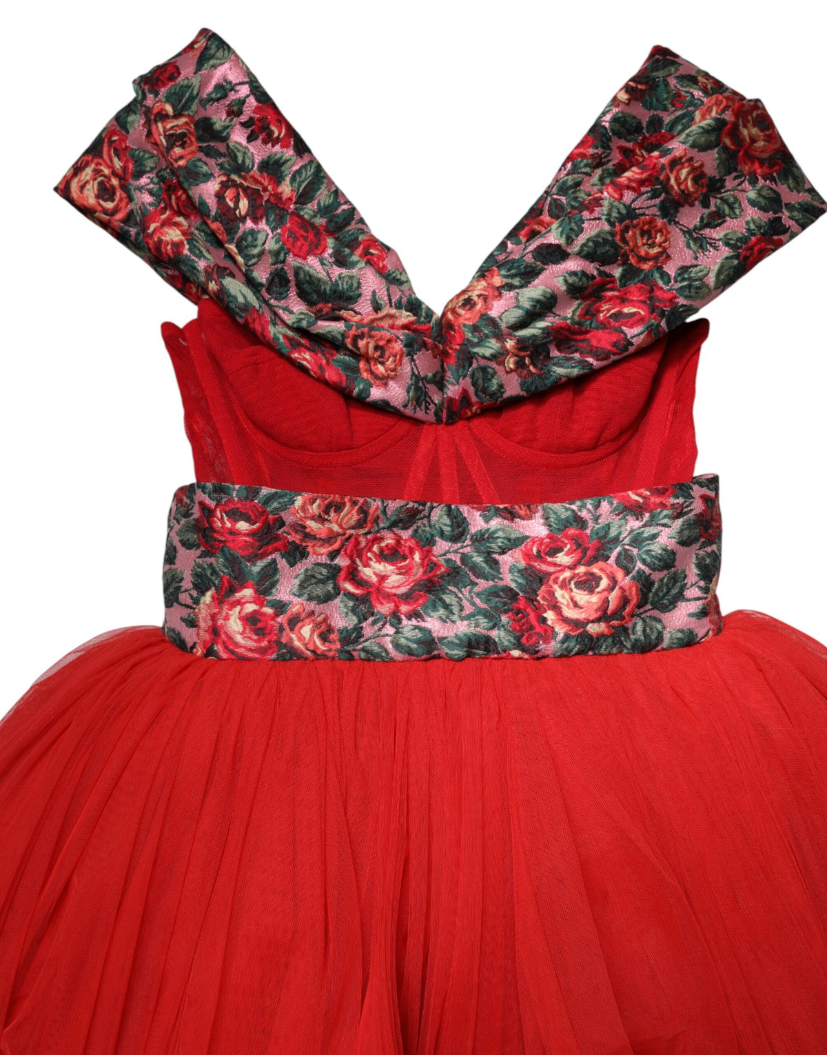 Dolce & Gabbana Red Floral Off Shoulder A-line Gown Dress