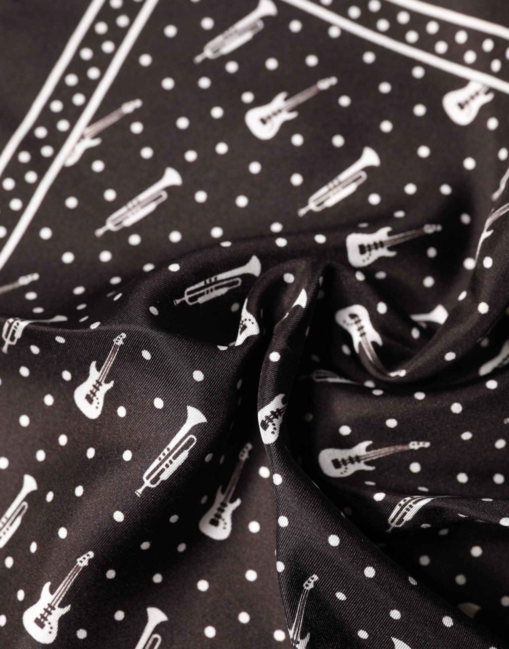 Dolce & Gabbana Black Guitar Trumpet Men Handkerchief Scarf