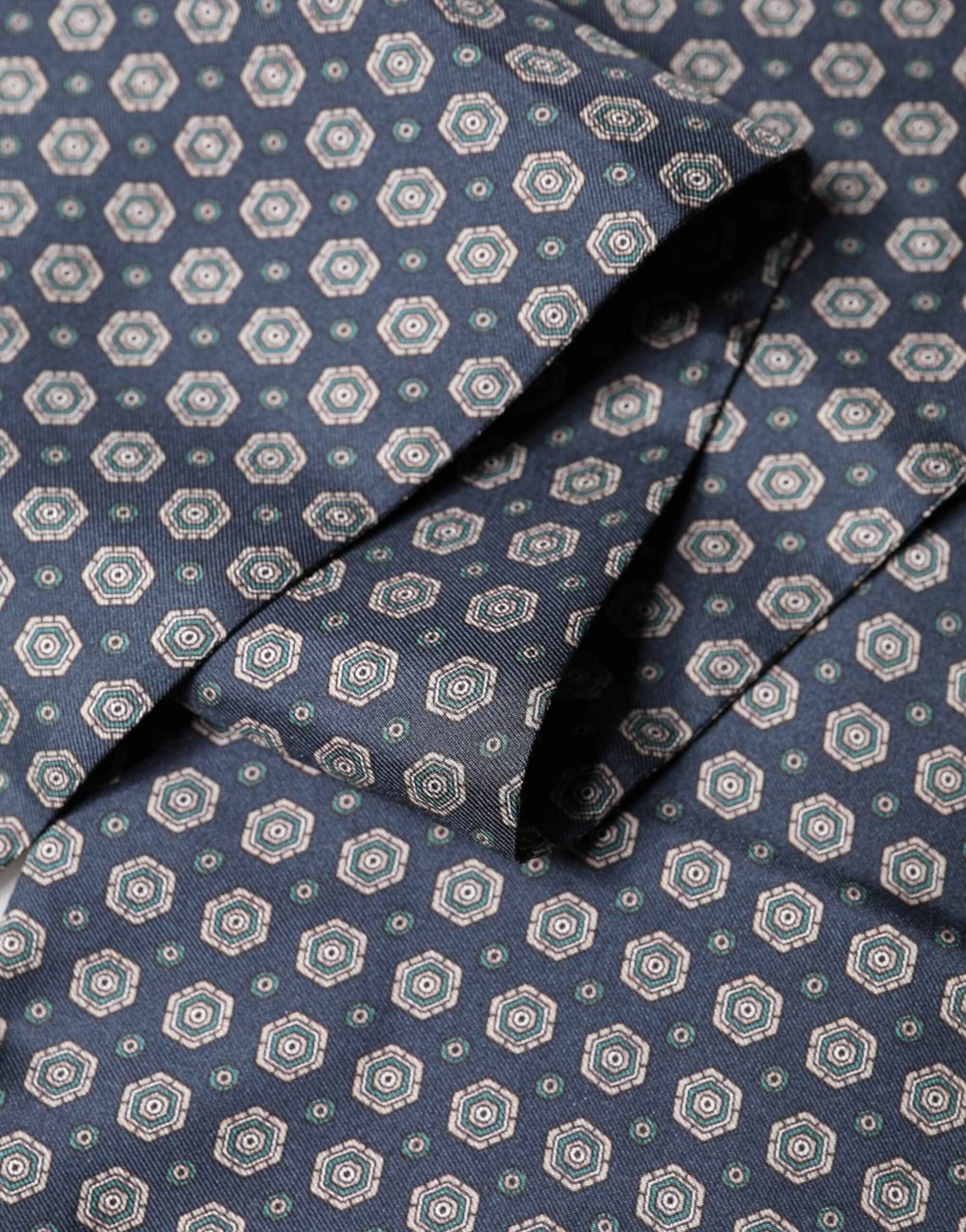 Dolce & Gabbana Blue Patterned Silk Fringes Foulard 138cm x 15.5cm Scarf
