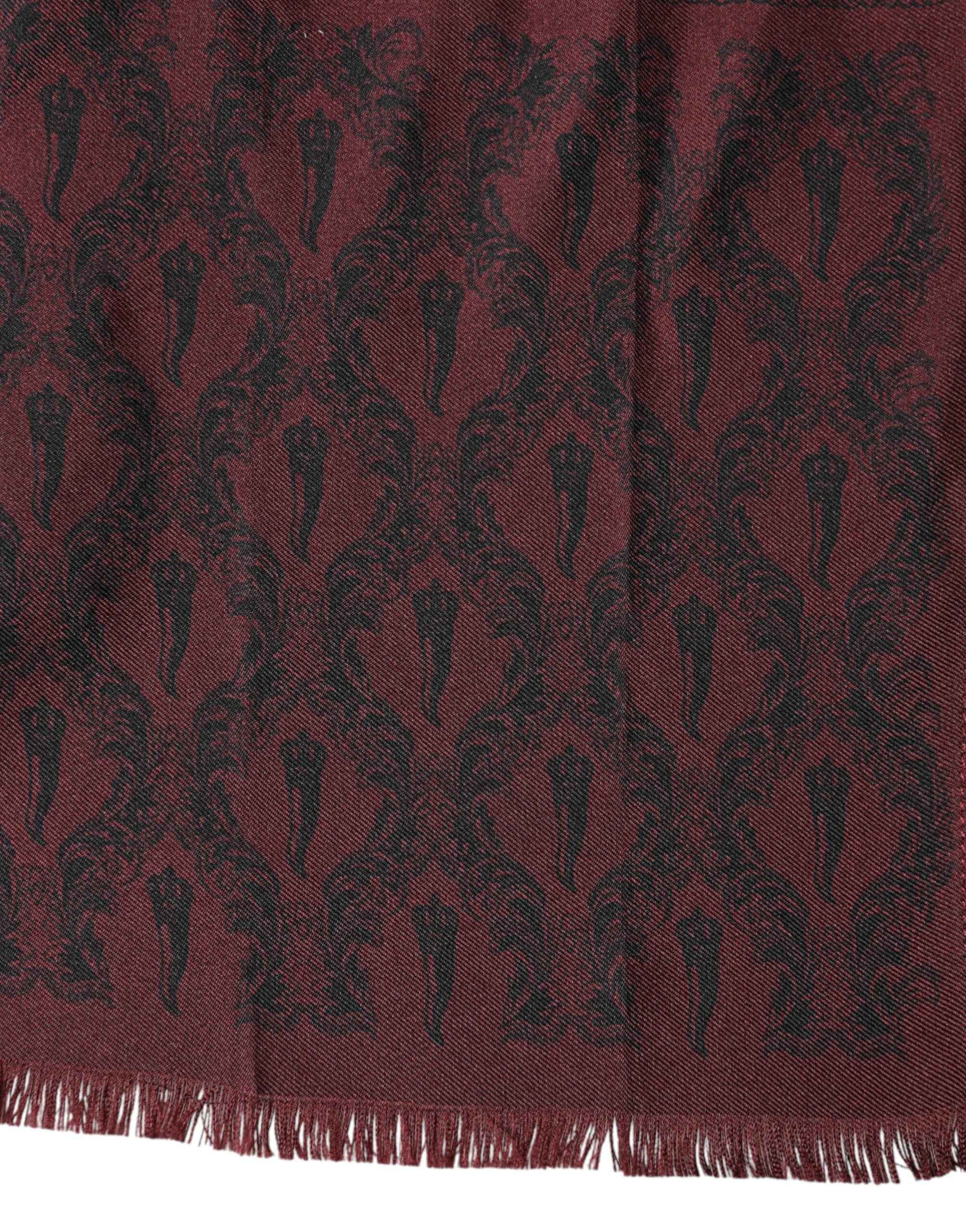 Dolce & Gabbana Maroon Patterned Silk Wrap Foulard Men 133cm x 22cm Scarf