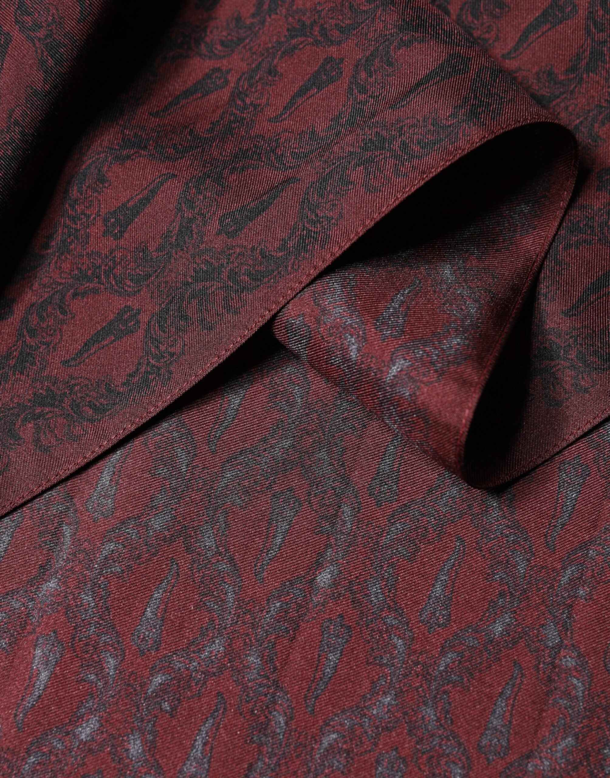 Dolce & Gabbana Maroon Patterned Silk Wrap Foulard Men 133cm x 22cm Scarf