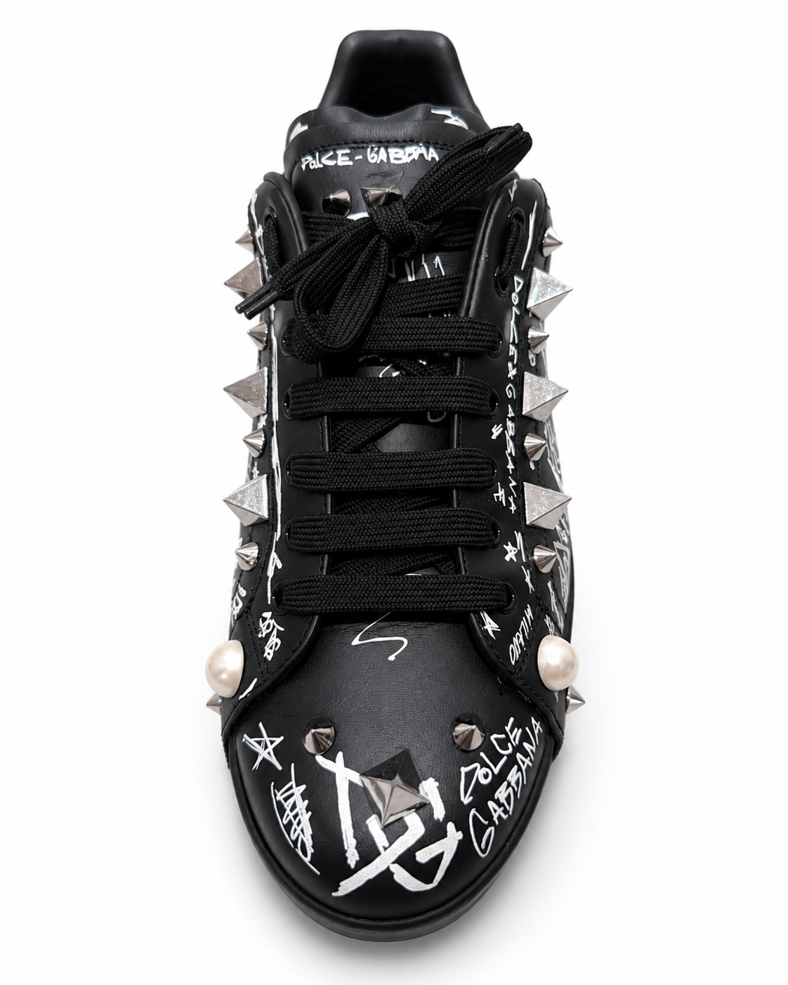 Dolce & Gabbana Portofino Graffiti Studded Leather Sneakers