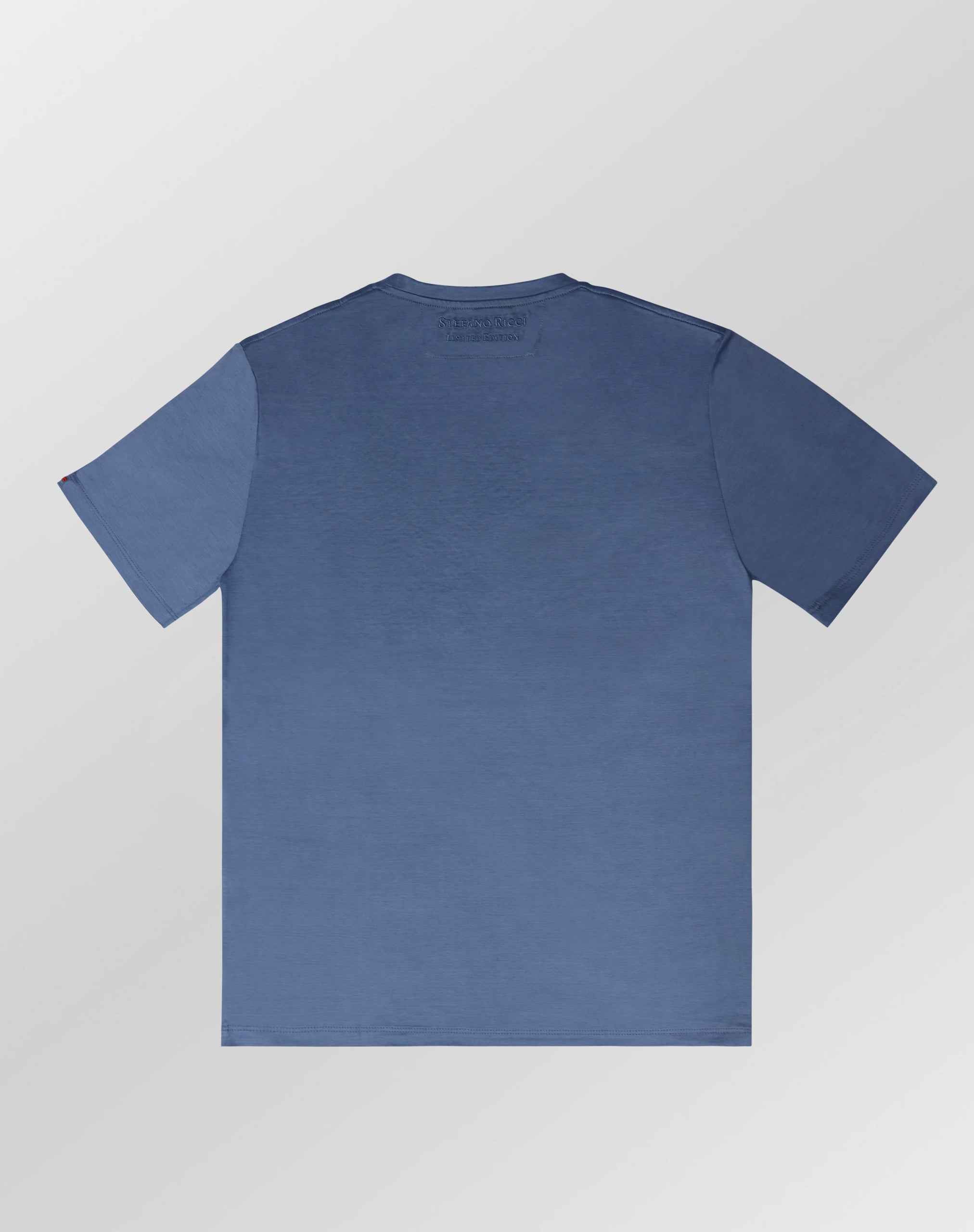 Stefano Ricci Silk Cotton T-Shirt Eagle Embroidery Navy