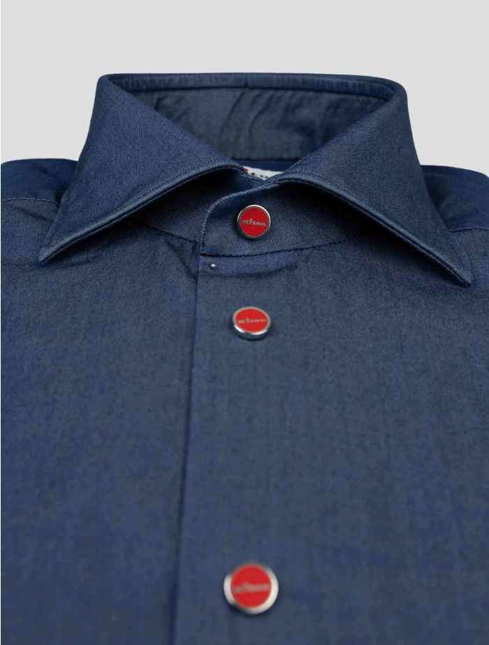 Kiton Blue Denim Shirt with Red Button Details