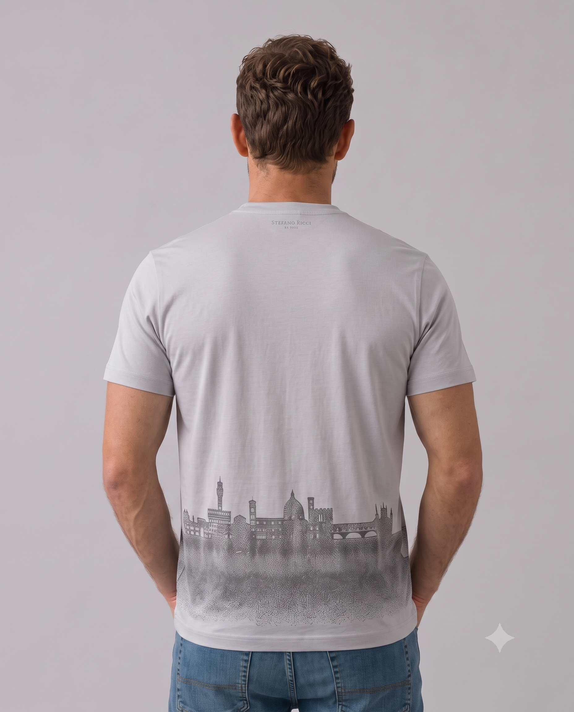 Stefano Ricci Silk Cotton T-Shirt Eagle Skyline | Grey
