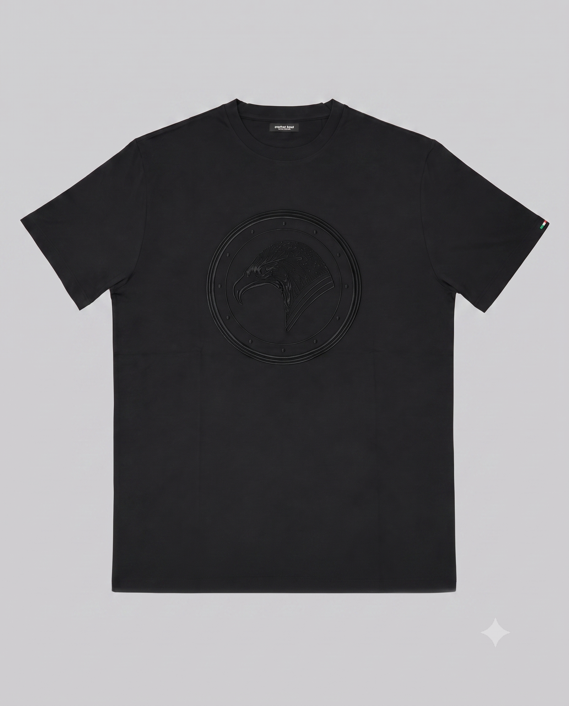 Stefano Ricci Silk Cotton T-Shirt with Eagle Embroidery | Black
