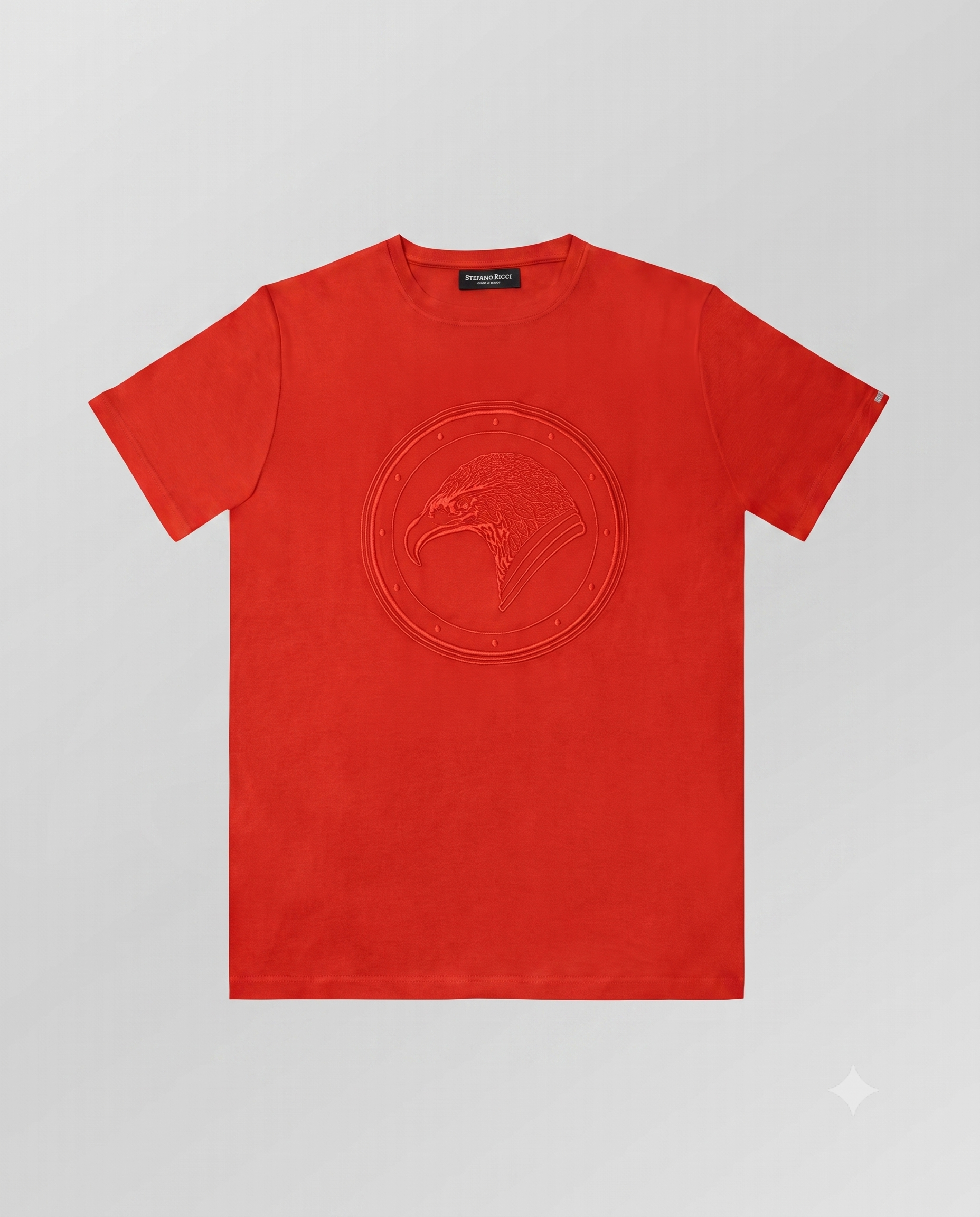 Stefano Ricci Silk Cotton T-Shirt with Eagle Embroidery | Red