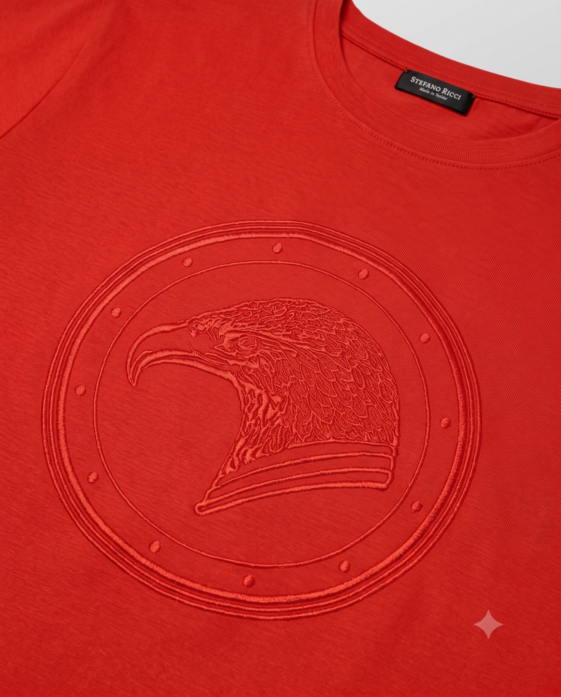 Stefano Ricci Silk Cotton T-Shirt with Eagle Embroidery | Red