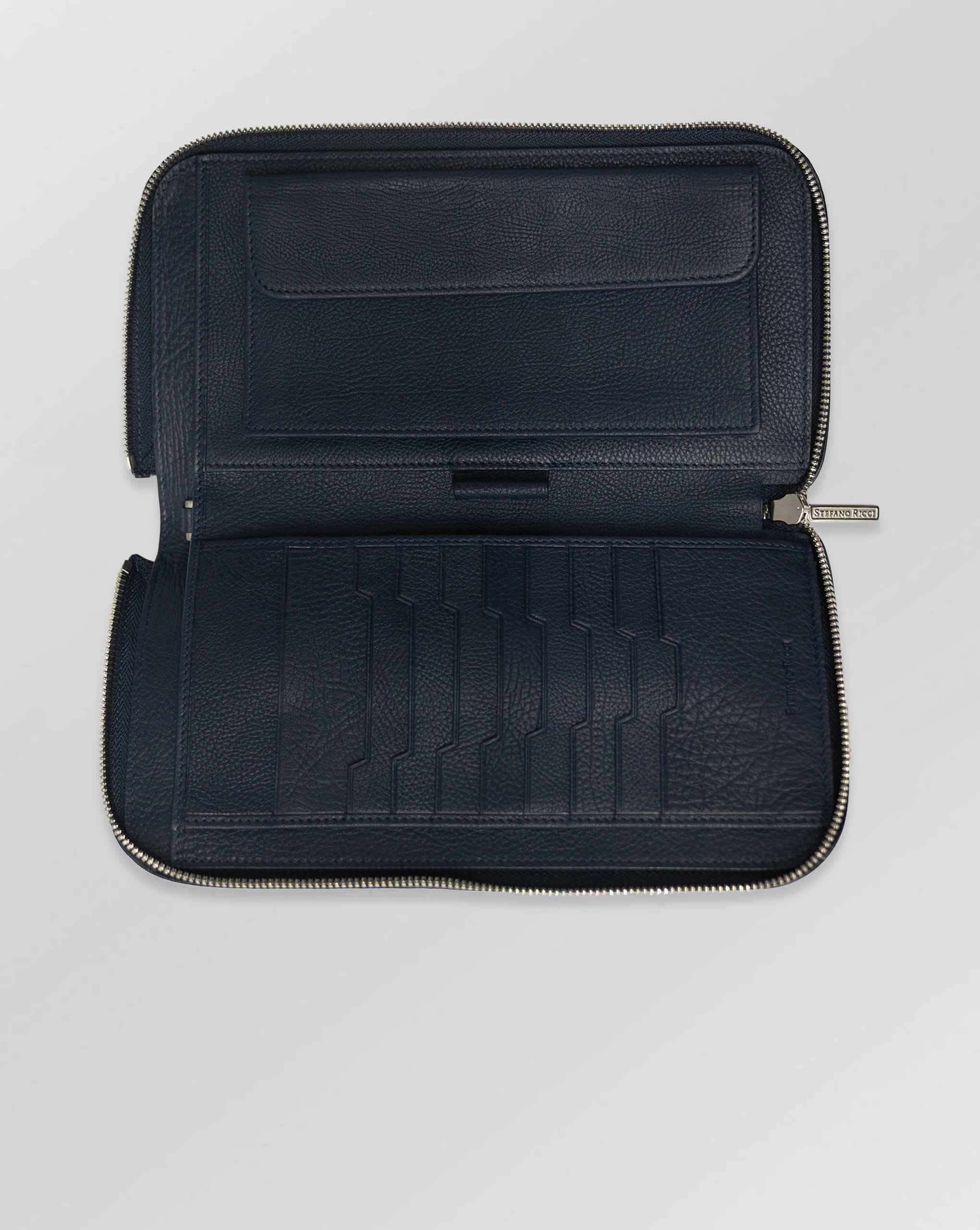 Stefano Ricci Grained Calfskin Luxury Clutch Bag with Eagle Logo Navy