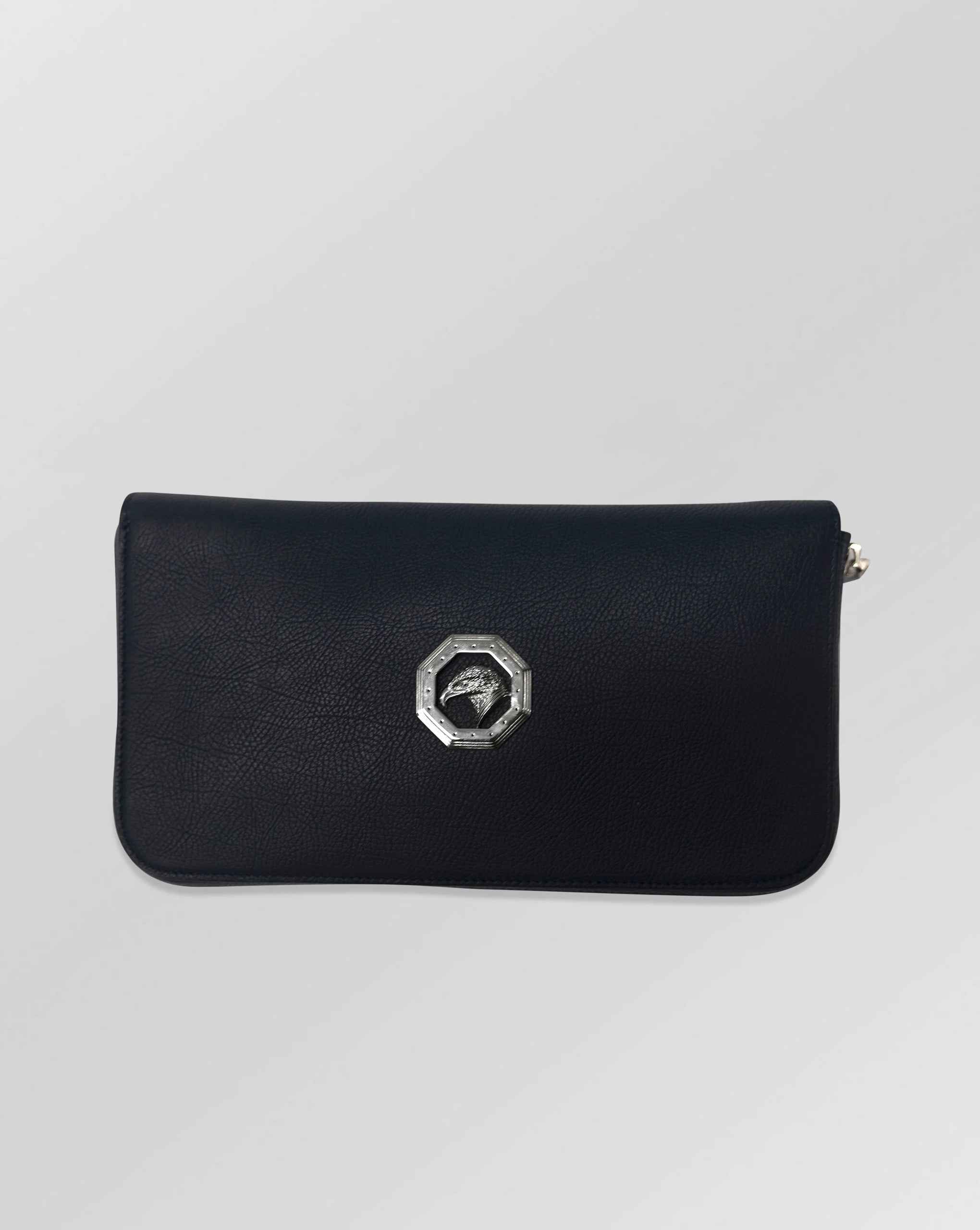 Stefano Ricci Grained Calfskin Luxury Clutch Bag with Eagle Logo Navy