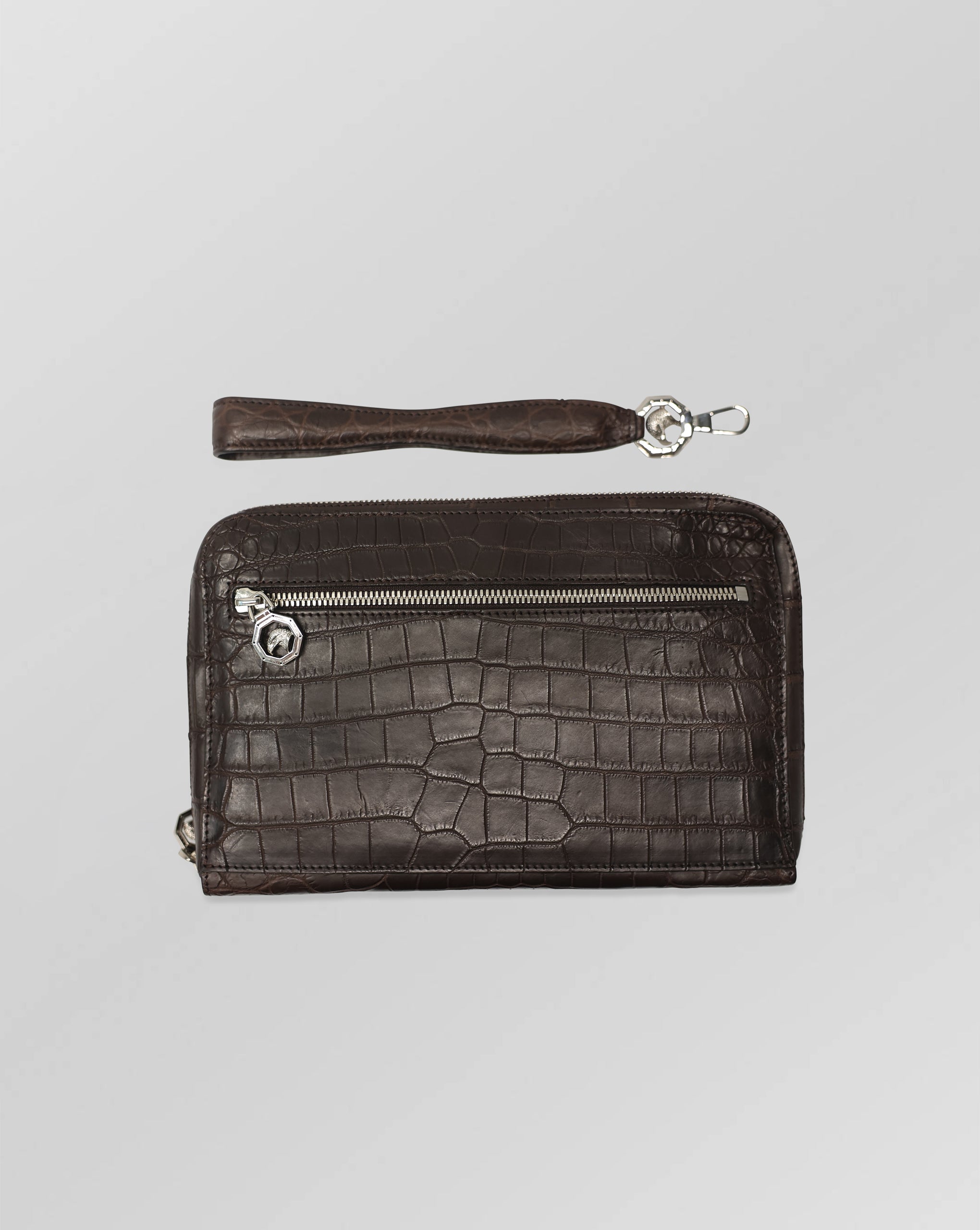 Stefano Ricci Brown Matte Crocodile Leather Flap Portfolio Case Detachable Strap