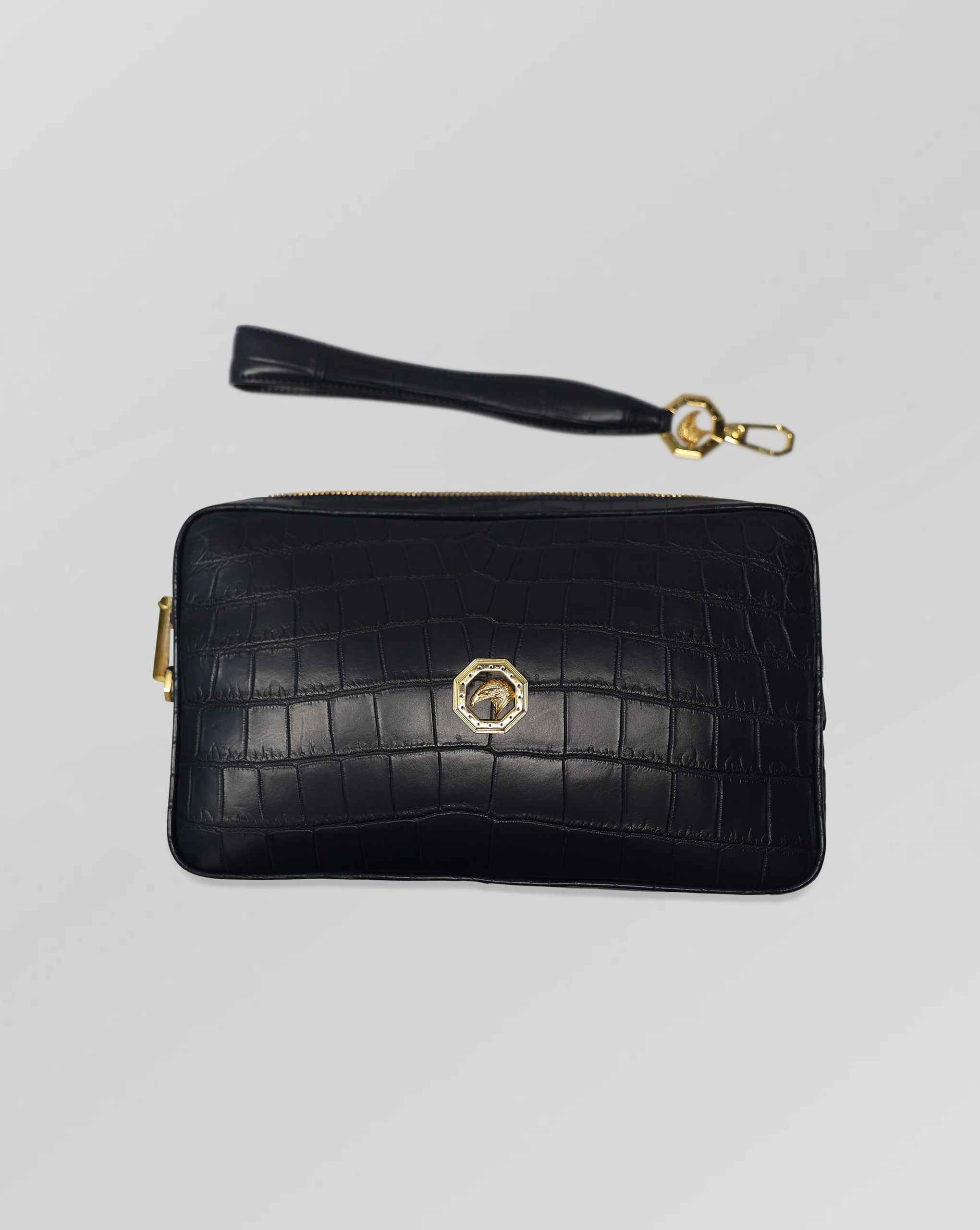 Stefano Ricci Navy Crocodile Leather Zip Travel Clutch Organizer