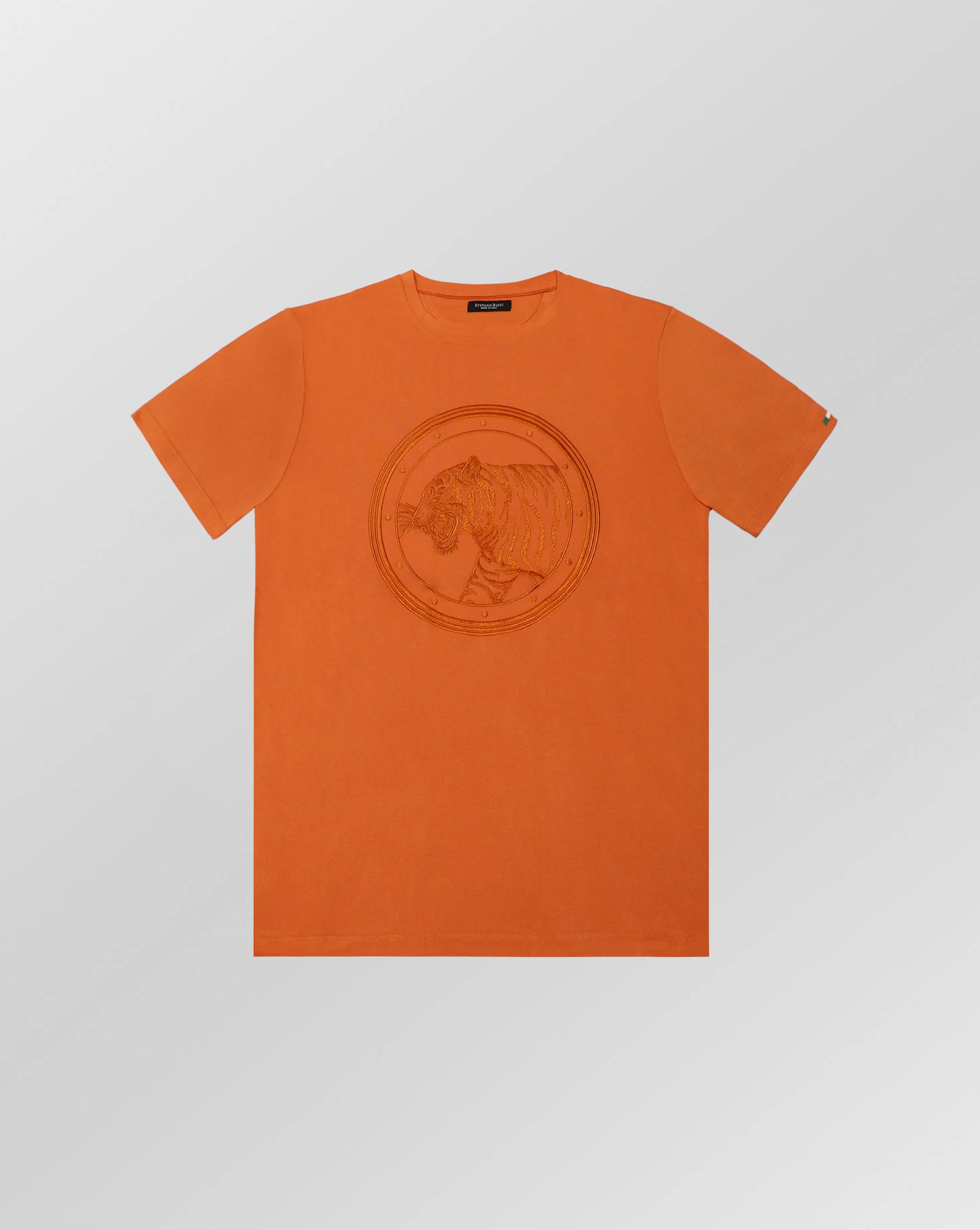 Stefano Ricci Silk Cotton T-Shirt Tiger Embroidery