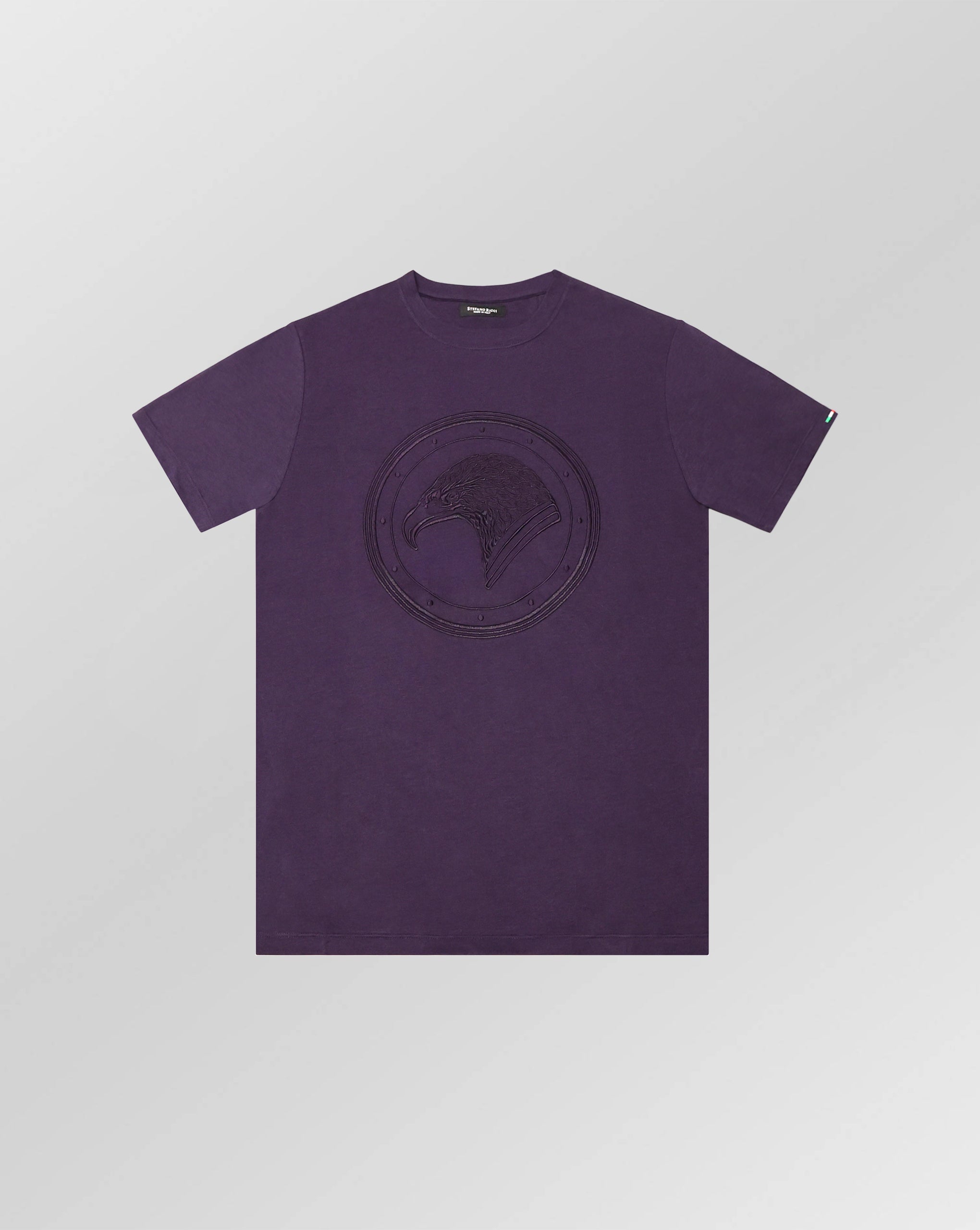 Stefano Ricci Silk Cotton T-Shirt with Eagle Embroidery