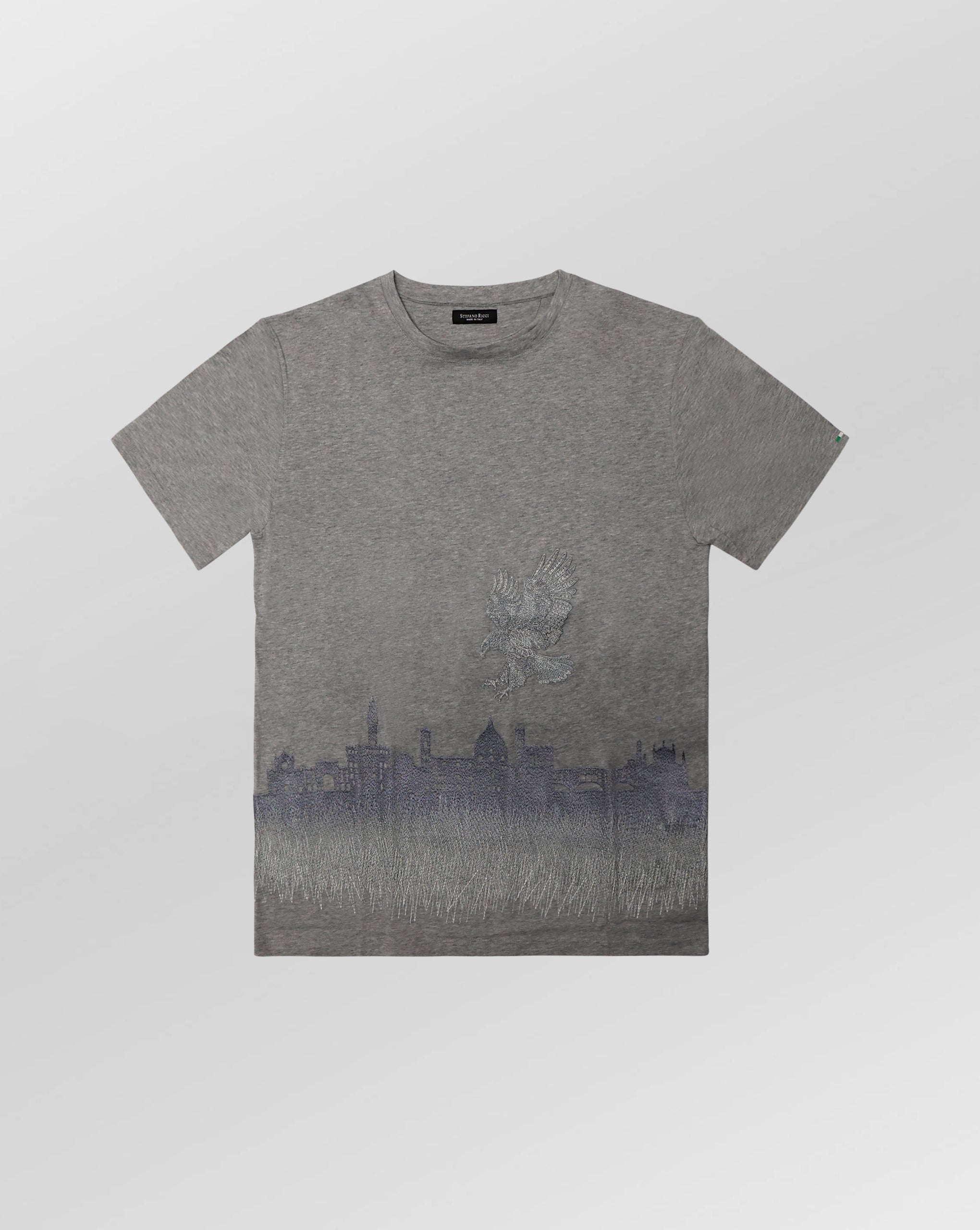 Stefano Ricci Silk Cotton T-Shirt Eagle Skyline
