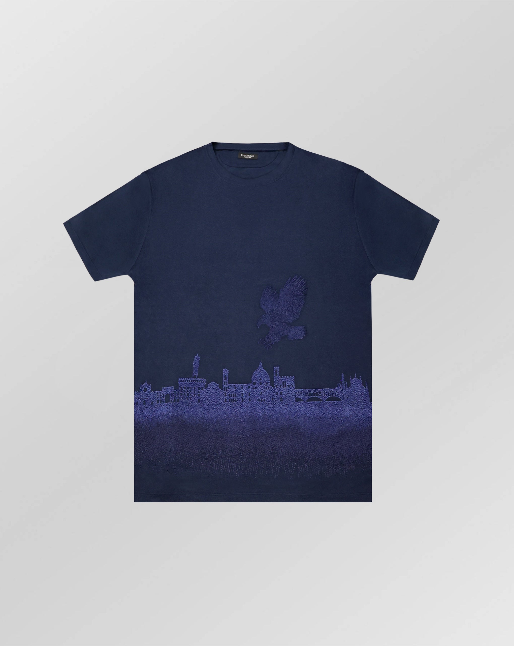 Stefano Ricci Silk Cotton T-Shirt Eagle Skyline