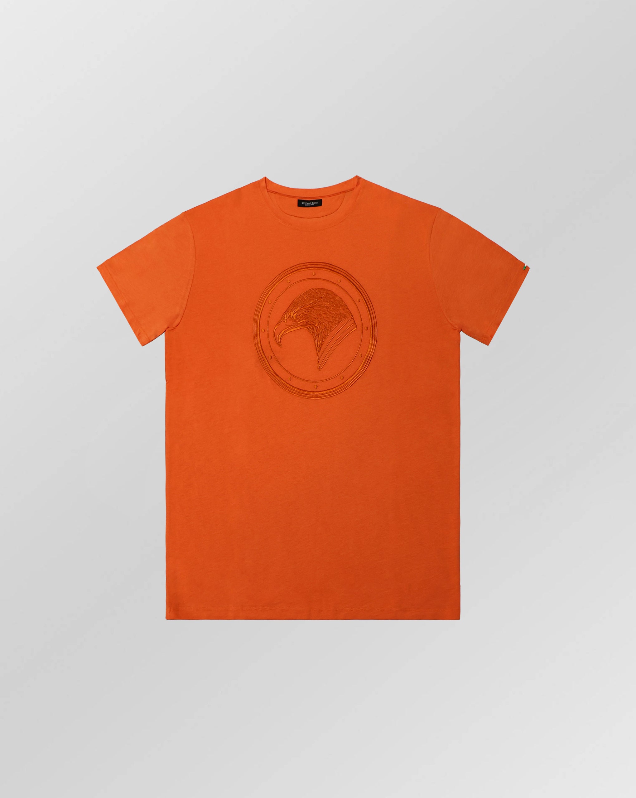 Stefano Ricci Silk Cotton T-Shirt with Eagle Embroidery