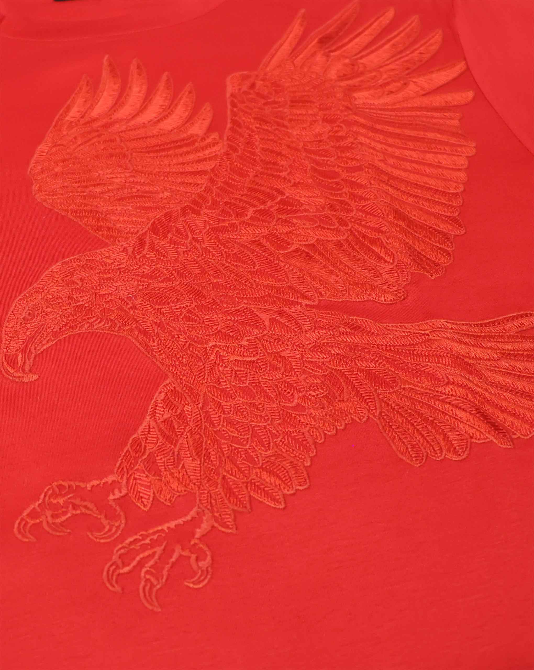 Stefano Ricci Silk Cotton T-Shirt Eagle Embroidery Red