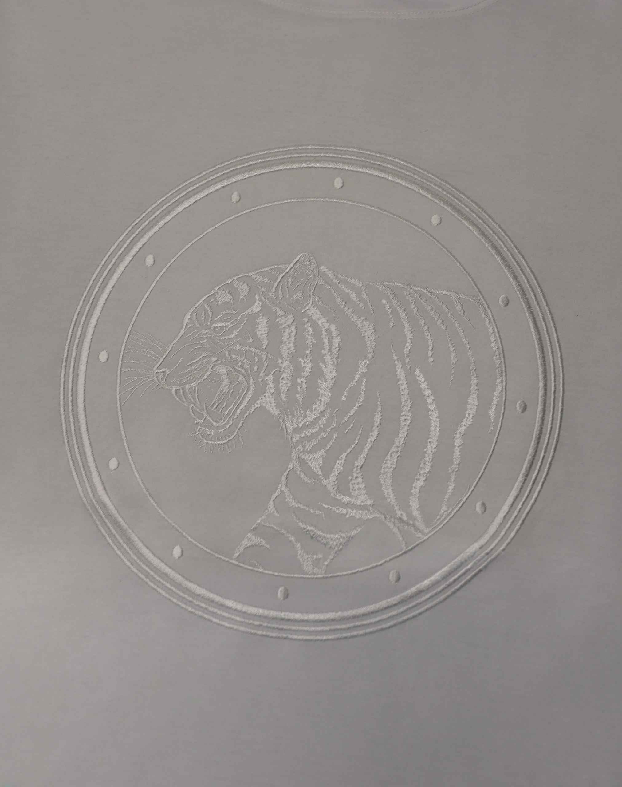 Stefano Ricci Silk Cotton T-Shirt Tiger Embroidery White (Copy)