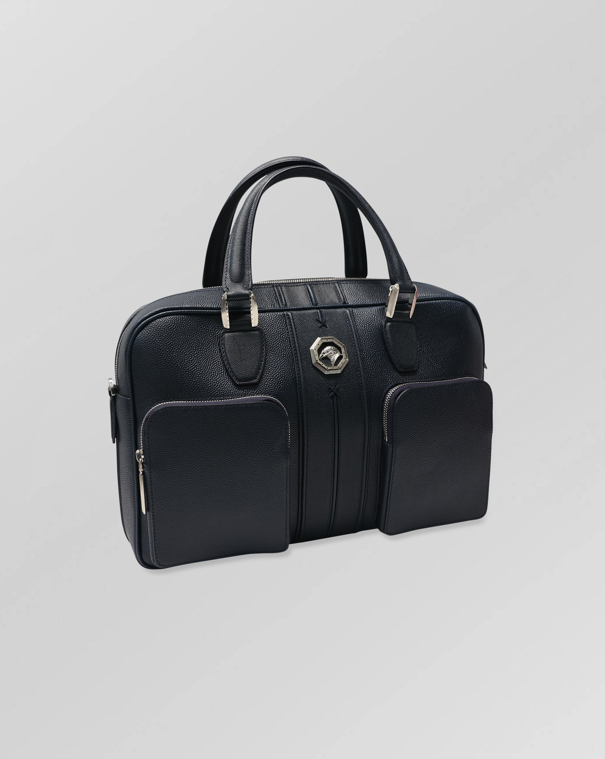Stefano Ricci Grained Calf Leather Top Handle Briefcase with Front Zip Pockets