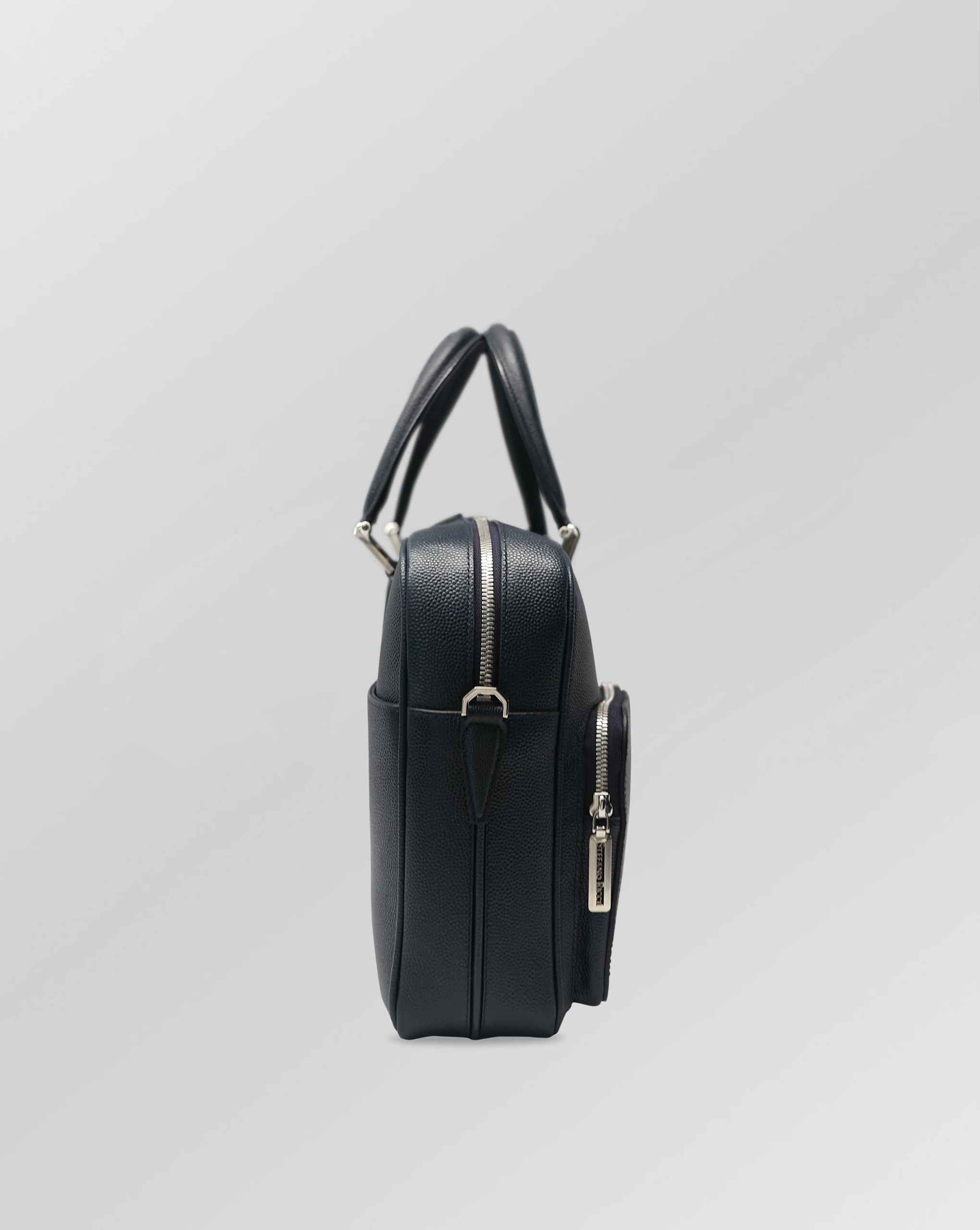 Stefano Ricci Grained Calf Leather Top Handle Briefcase with Front Zip Pockets Black
