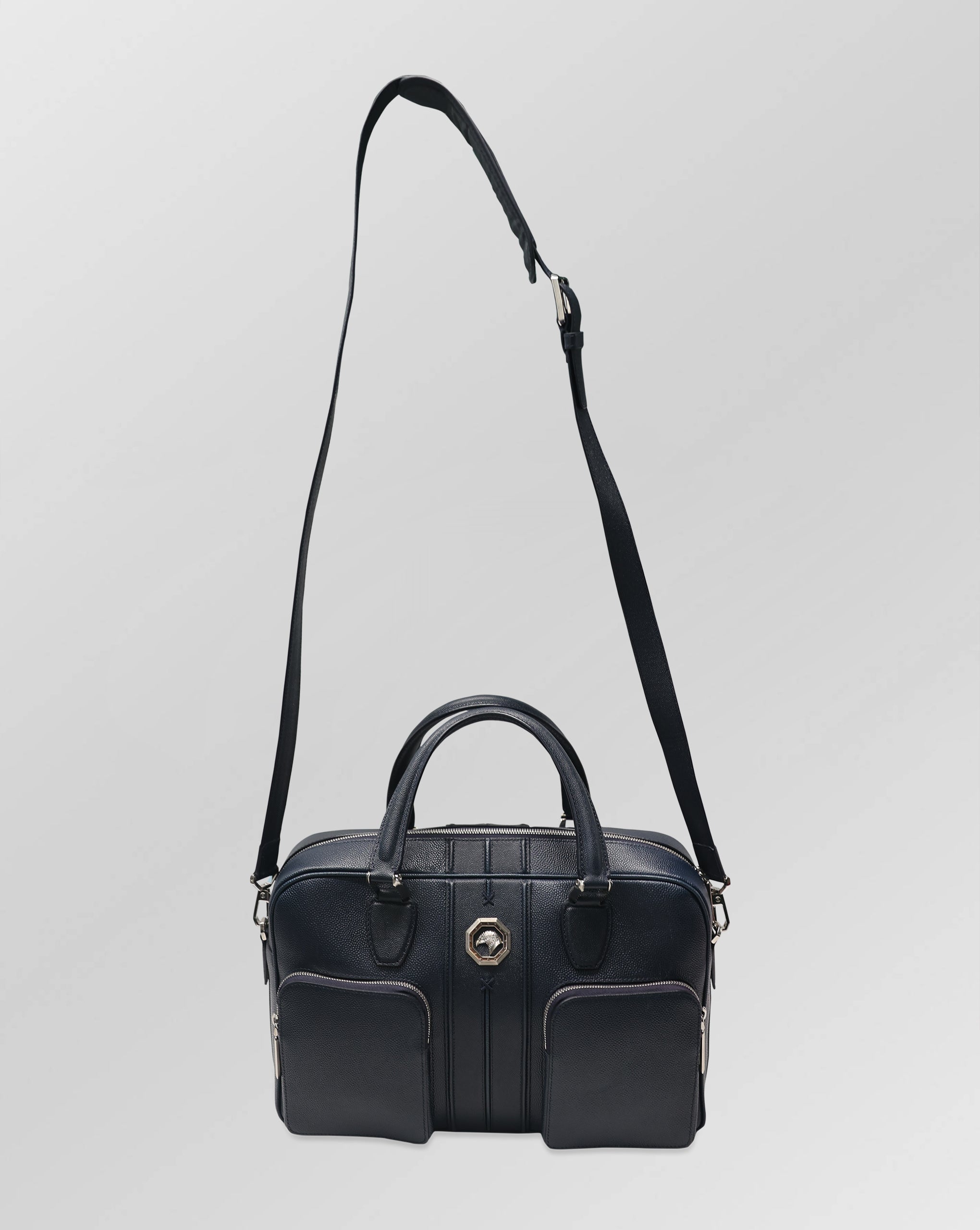 Stefano Ricci Grained Calf Leather Top Handle Briefcase with Front Zip Pockets