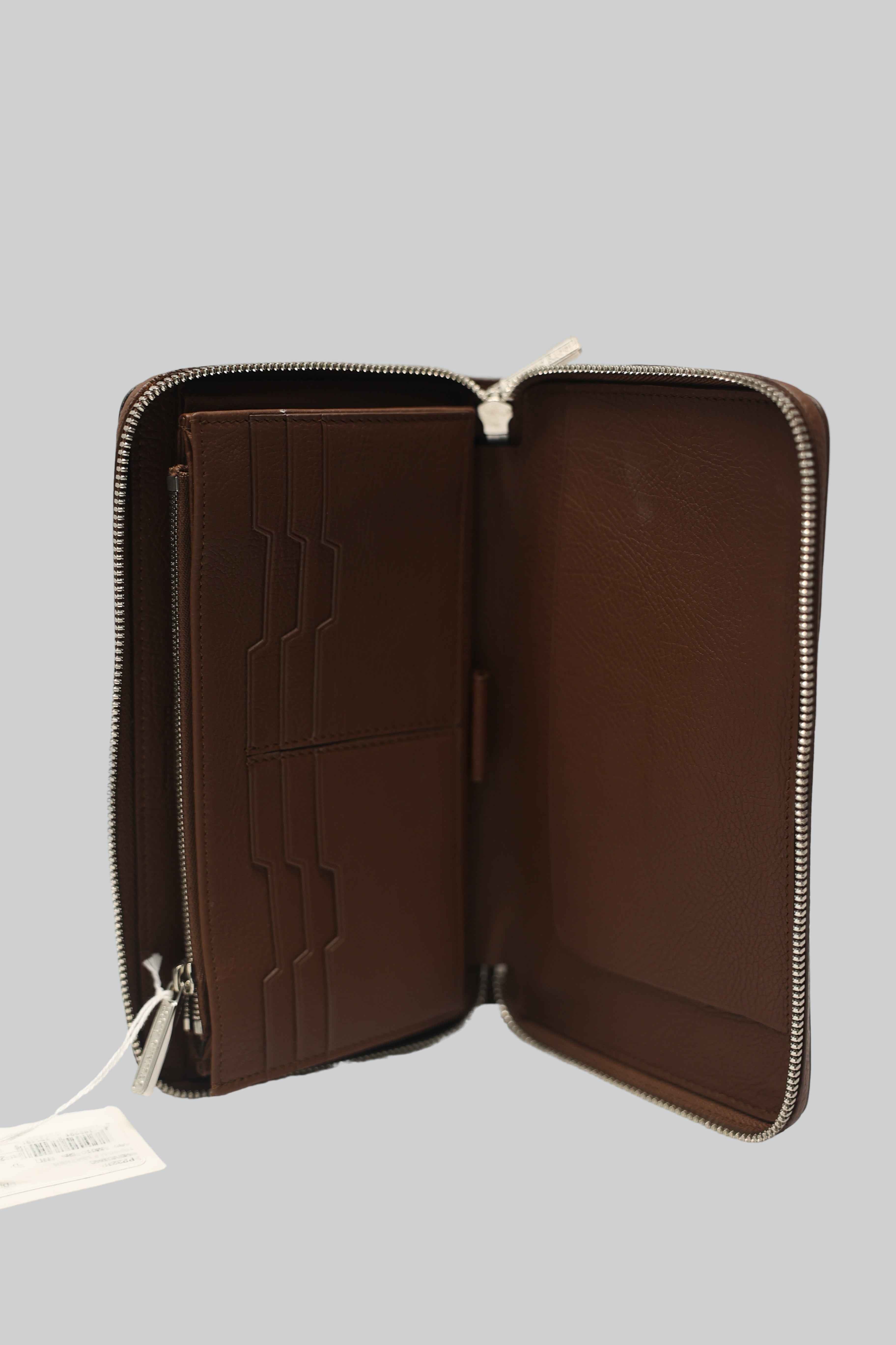 Stefano Ricci Grained Calfskin Zip-Around Wallet Clutch with Eagle Logo Brown