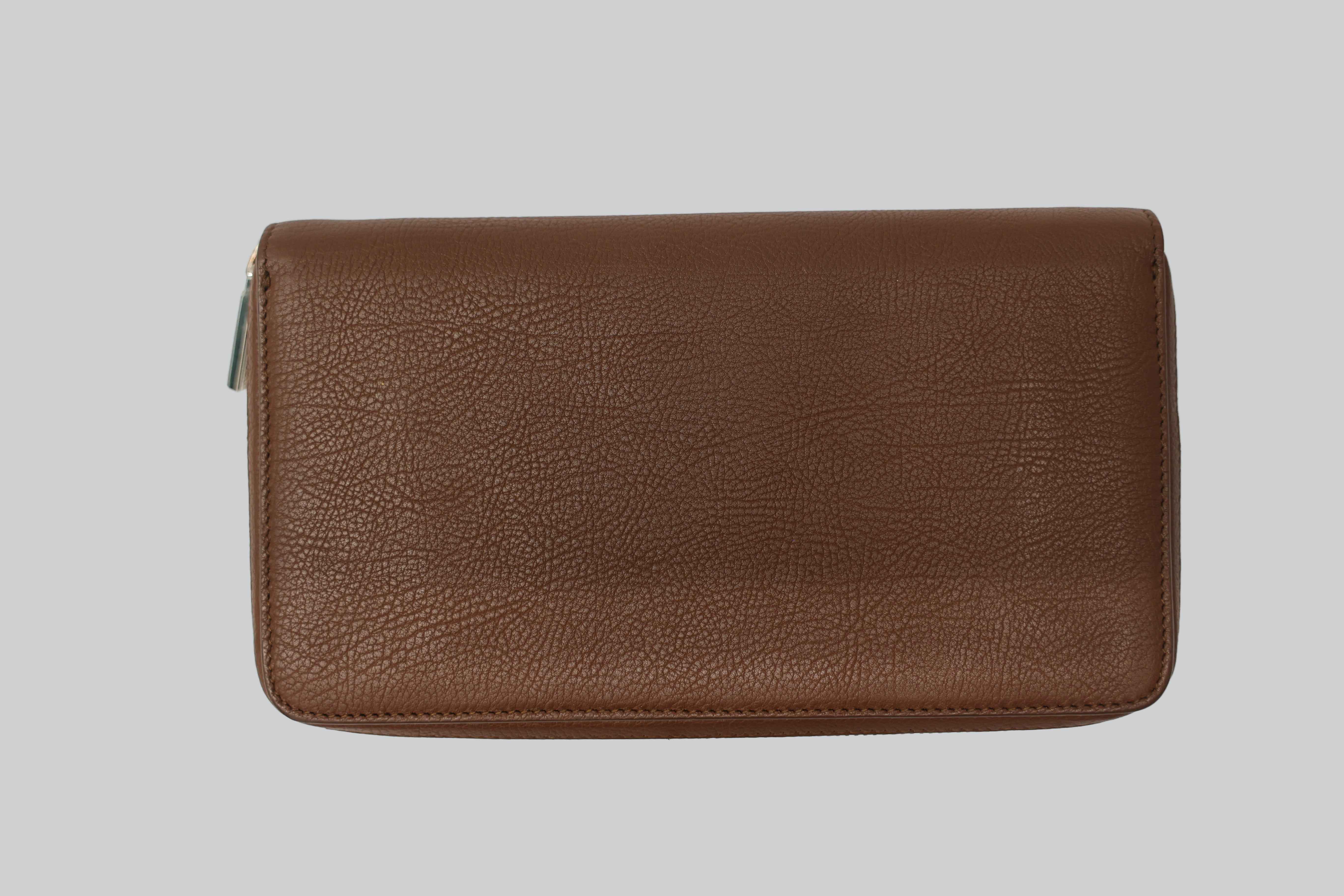Stefano Ricci Grained Calfskin Zip-Around Wallet Clutch with Eagle Logo Brown