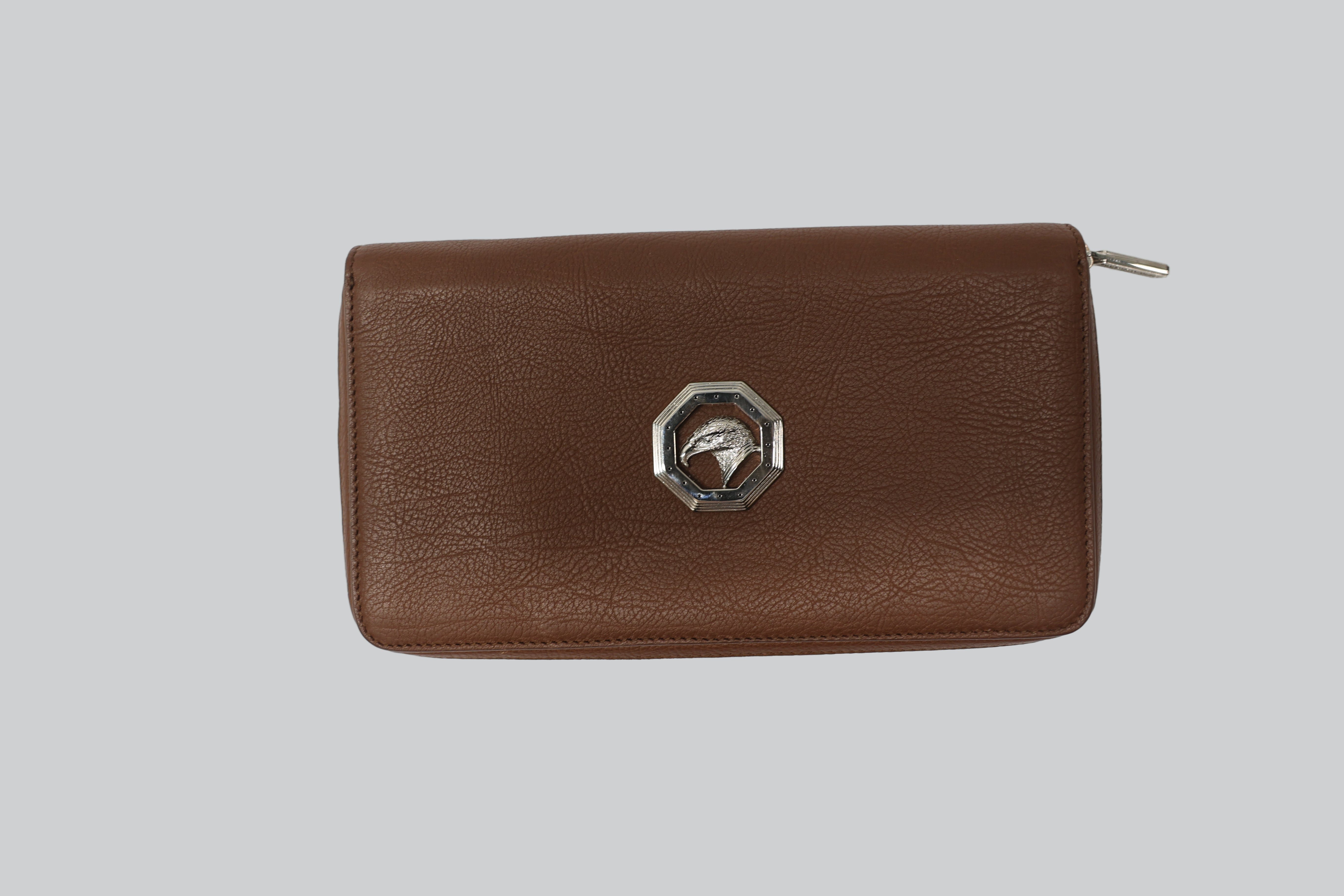 Stefano Ricci Grained Calfskin Zip-Around Wallet Clutch with Eagle Logo