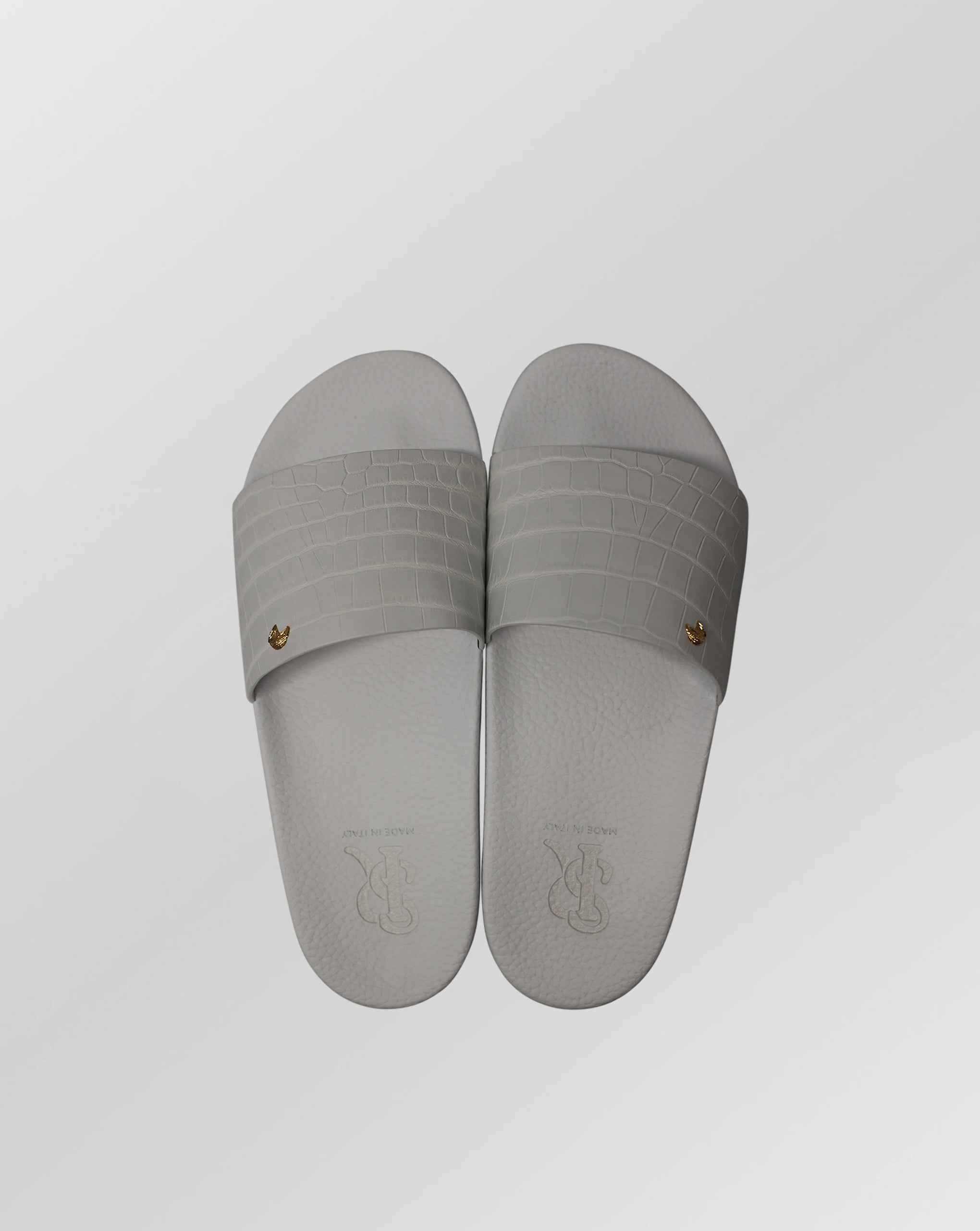 Stefano Ricci Crocodile-Embossed Leather Slides Sandals | White