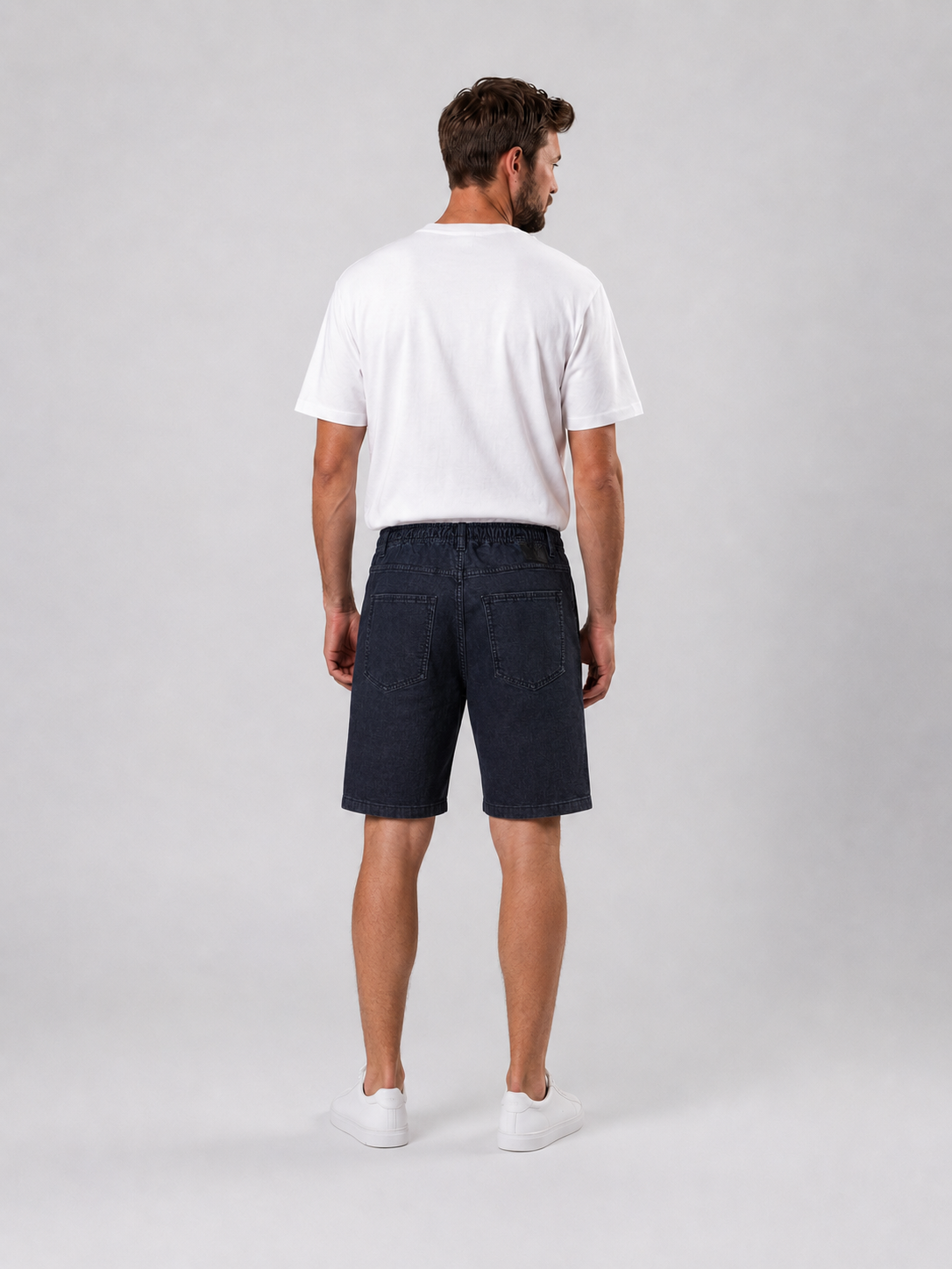 Stefano Ricci Elastic Waist Denim Shorts – Light Wash Comfort Fit Luxury Denim