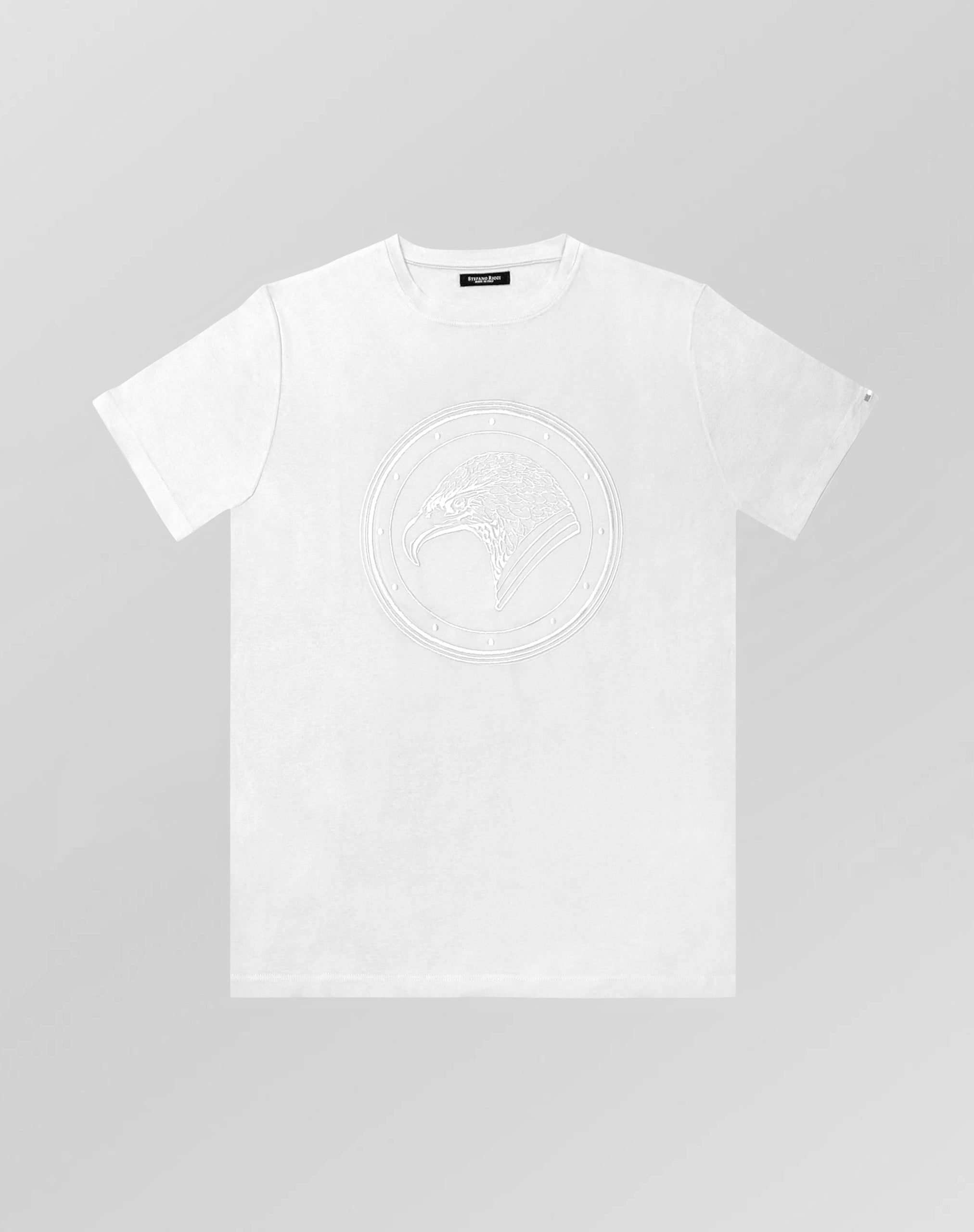 Stefano Ricci Silk Cotton T-Shirt with Eagle Embroidery