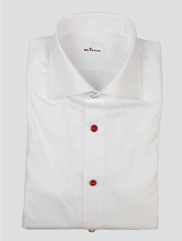 Kiton White Shirt featuring Red Button Details