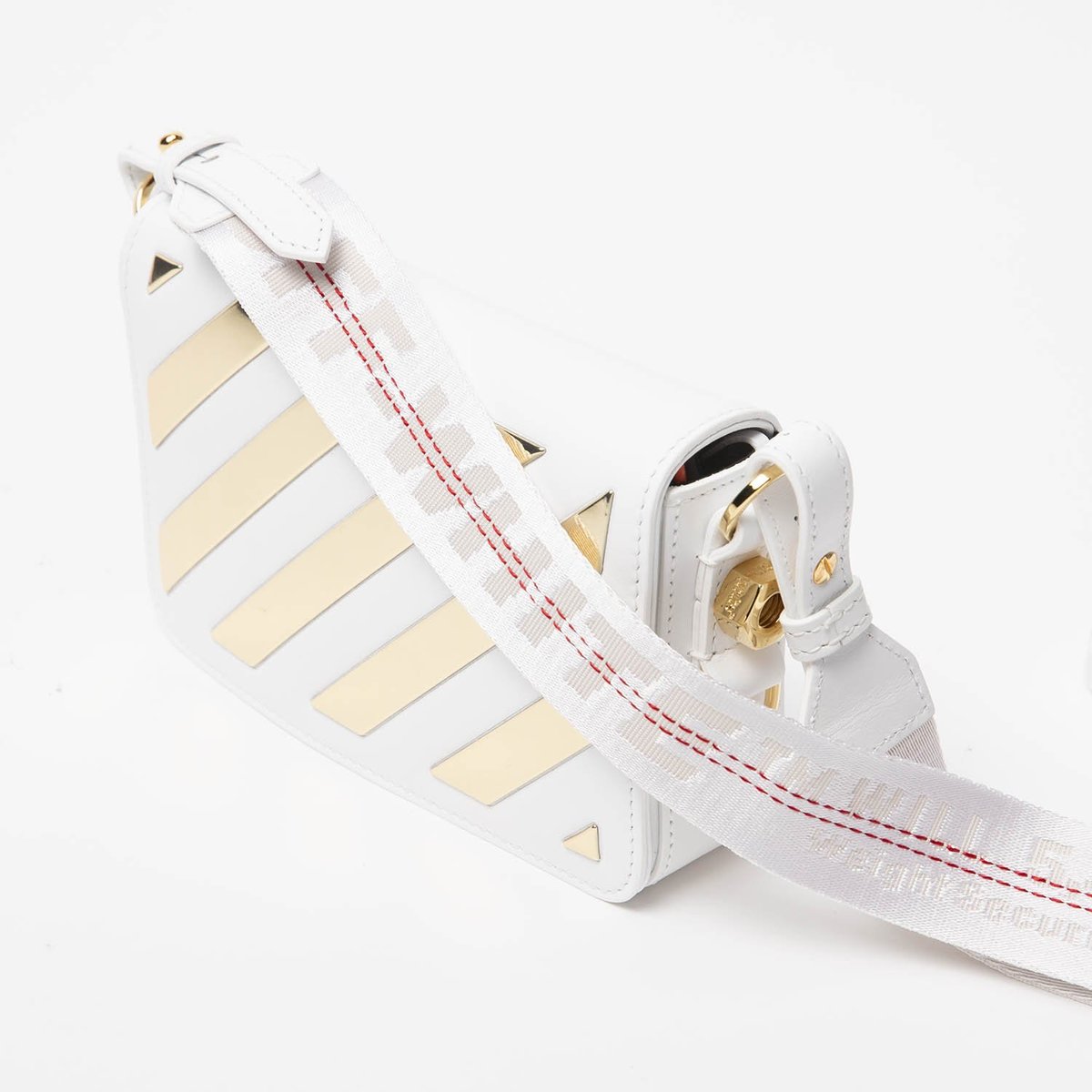 Off-White Diagonal Mini Flap Leather Crossbody Bag in White & Gold