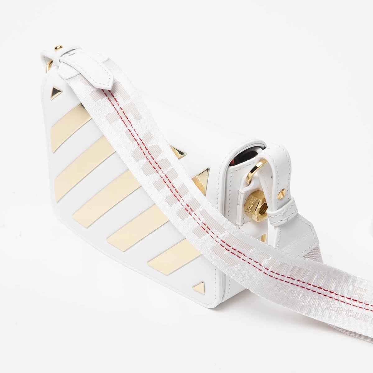 Off-White Diagonal Mini Flap Leather Crossbody Bag in White & Gold