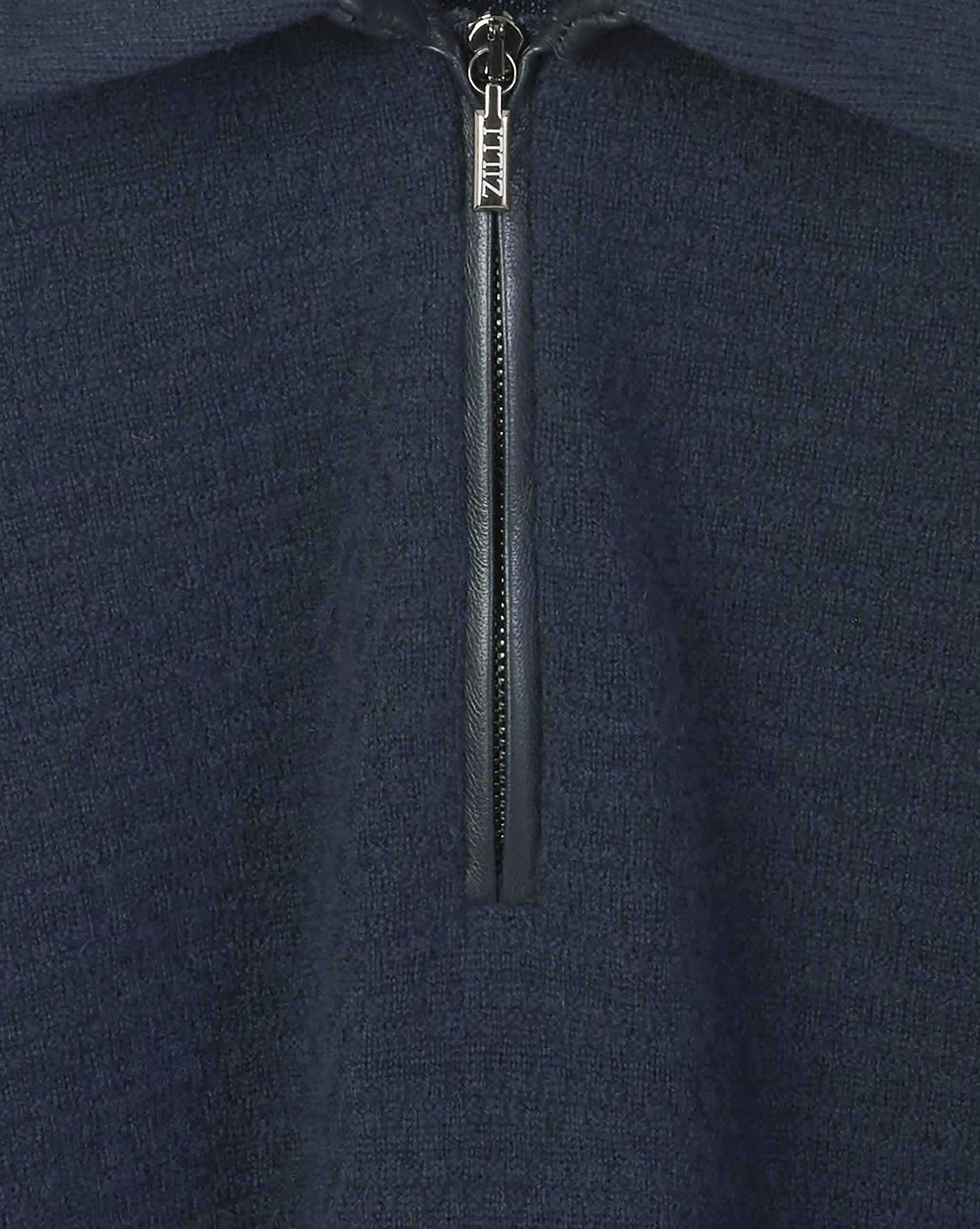 Zilli Cashmere-Blend Navy Zipped Polo Sweater with Leather Trim (Copy)