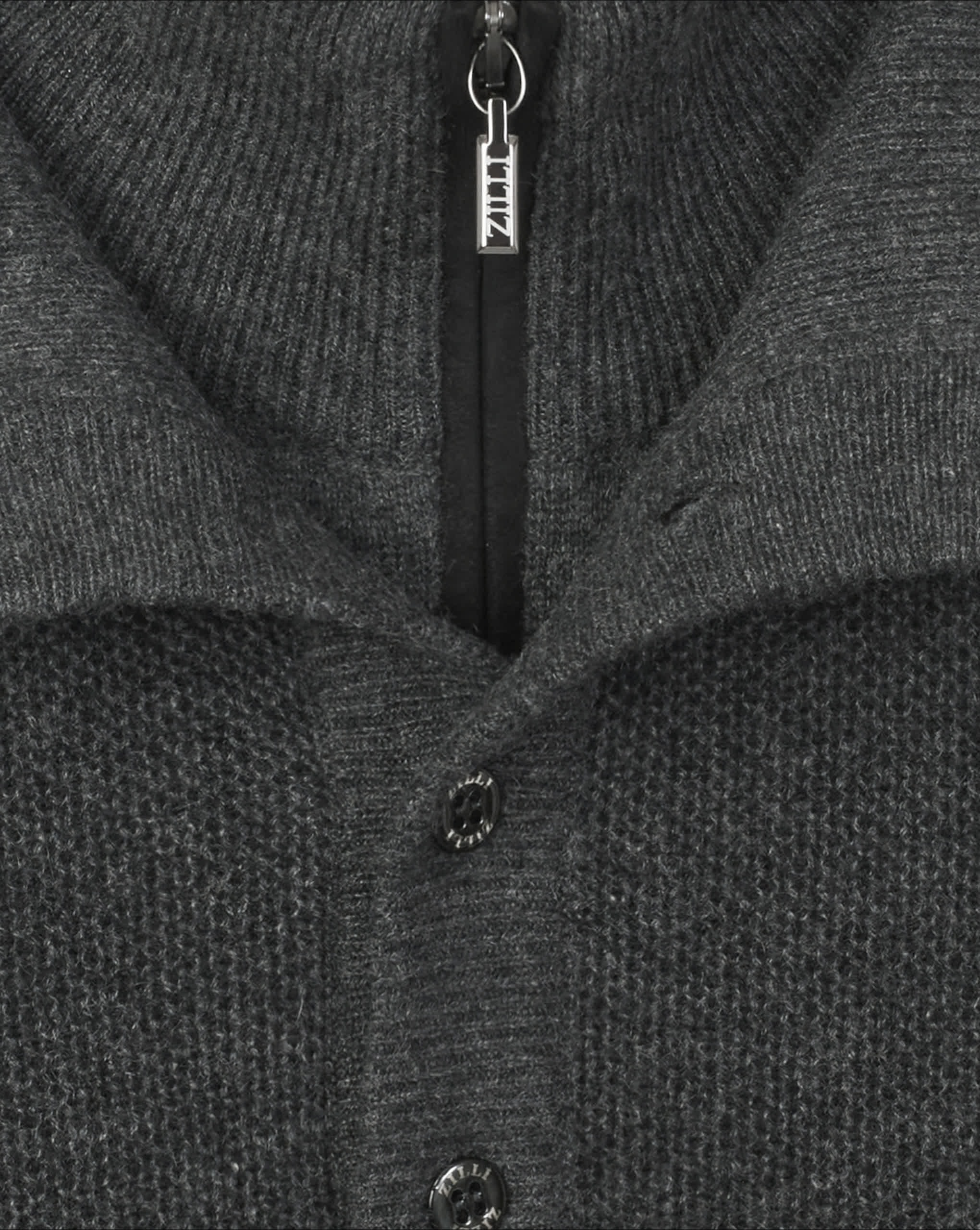 Zilli Cashmere & Wool Knit Sweater with Suede Details | Dark Grey