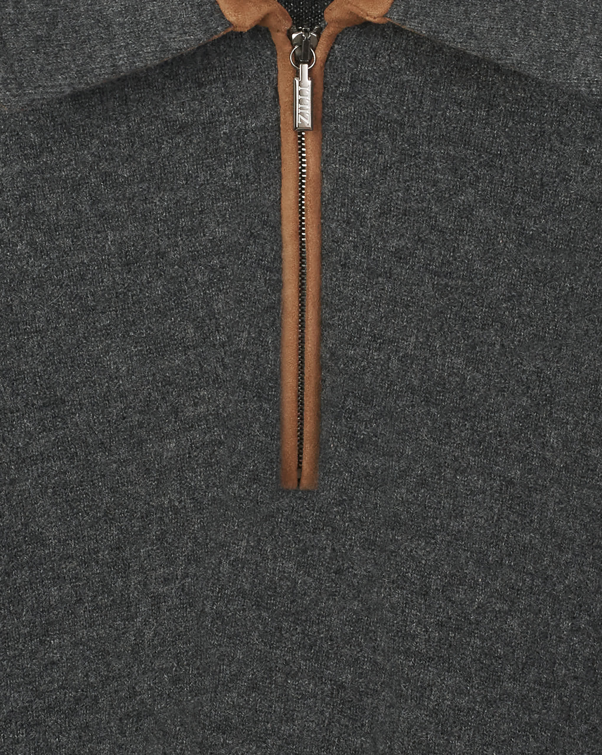 Zilli Cashmere Quarter-Zip Sweater with Lambskin Trim | Dark Grey