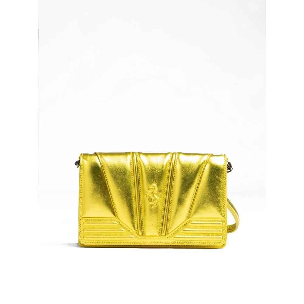 Ferrari Yellow Leather Chain Clutch