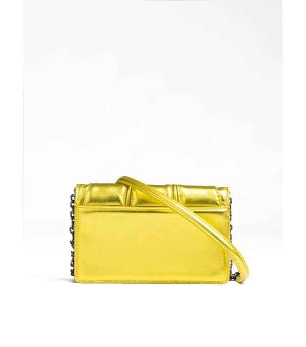 Ferrari Yellow Leather Chain Clutch
