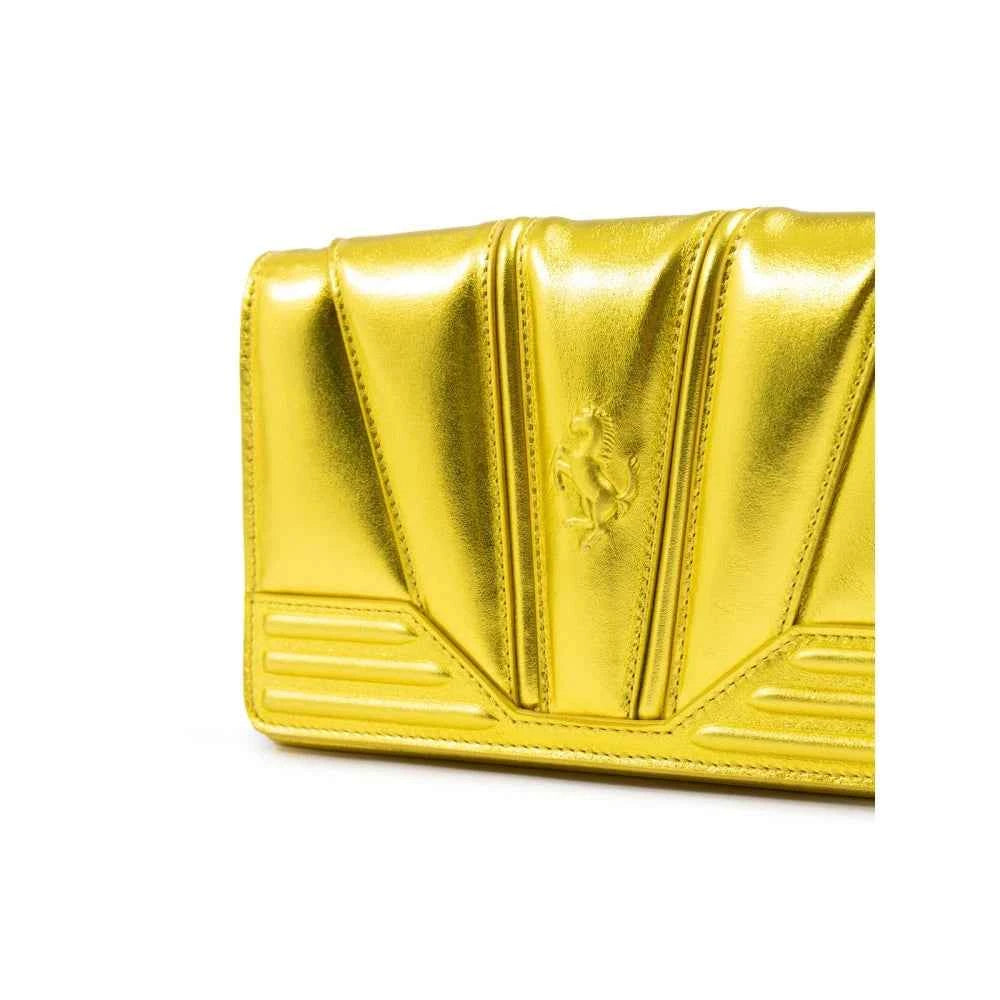 Ferrari Yellow Leather Chain Clutch