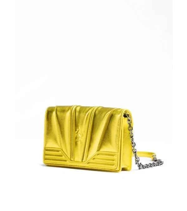 Ferrari Yellow Leather Chain Clutch