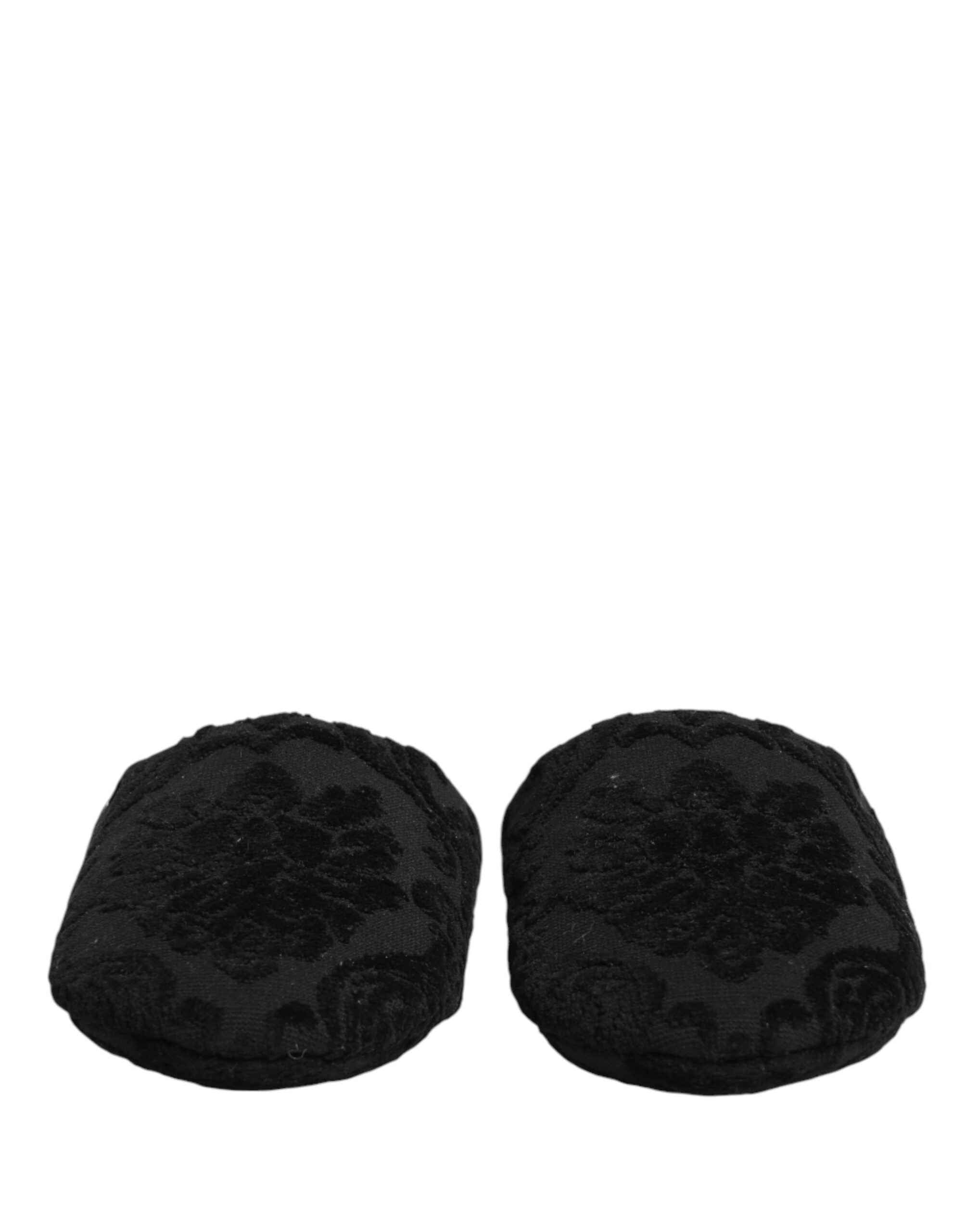 Dolce & Gabbana Black Logo Embroidered Slippers Flats Shoes