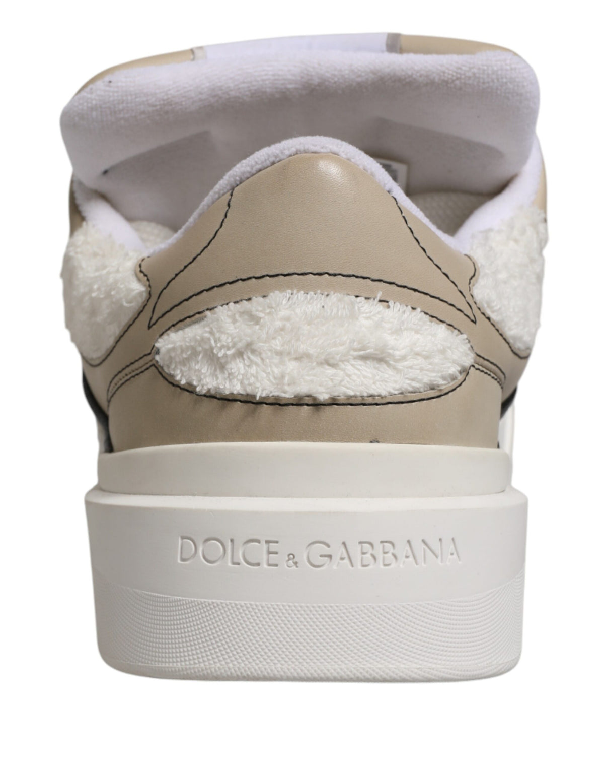 Dolce & Gabbana White Beige Faux Shearling Low Top Sneakers Shoes