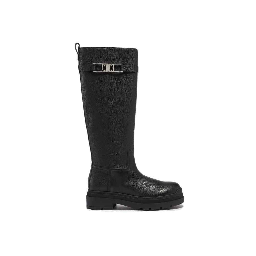 Salvatore Ferragamo Black Calfskin Over The Knee
