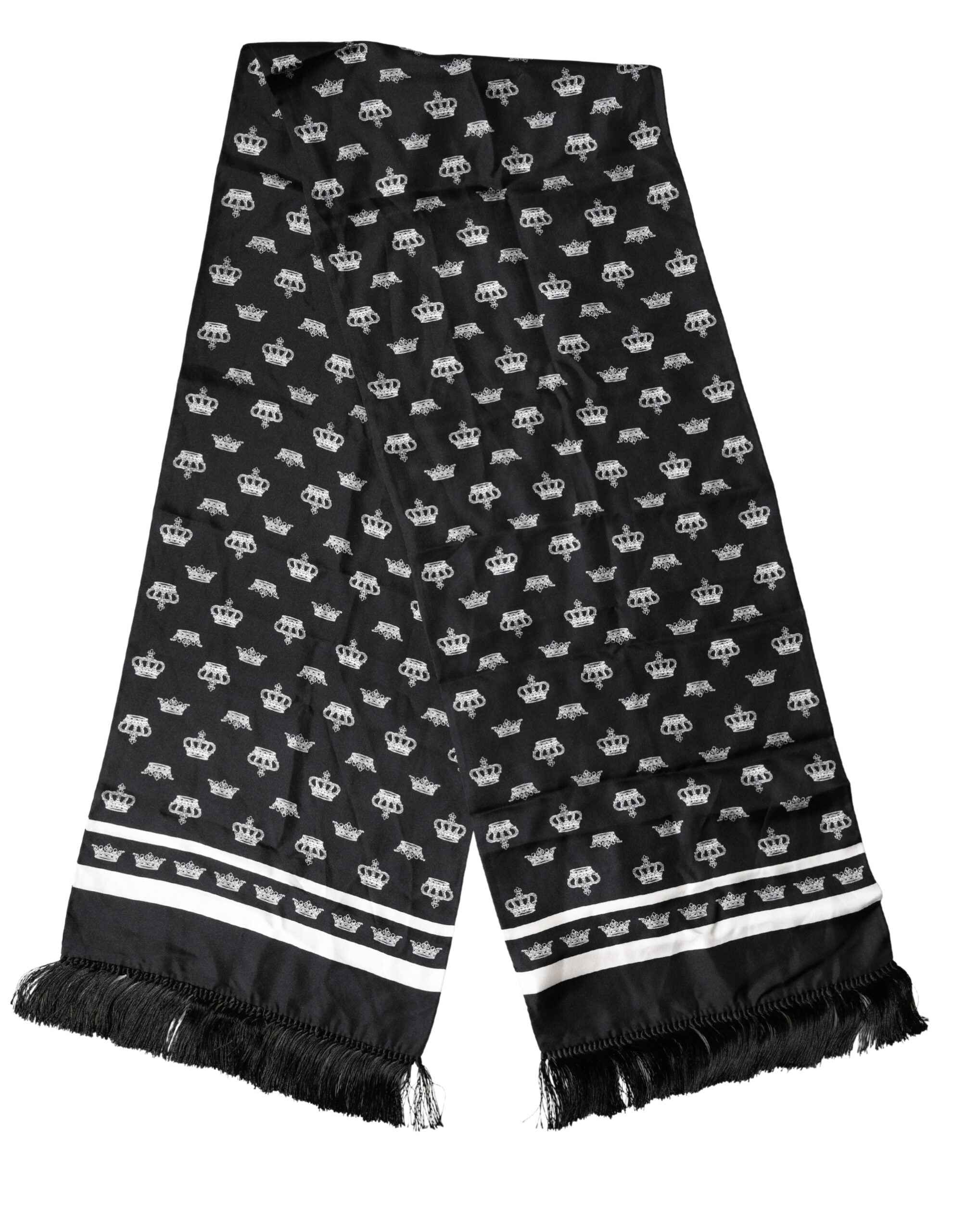 Dolce & Gabbana Black Silk Crown Fringe Neck Wrap 173cm x 32.5cm Scarf