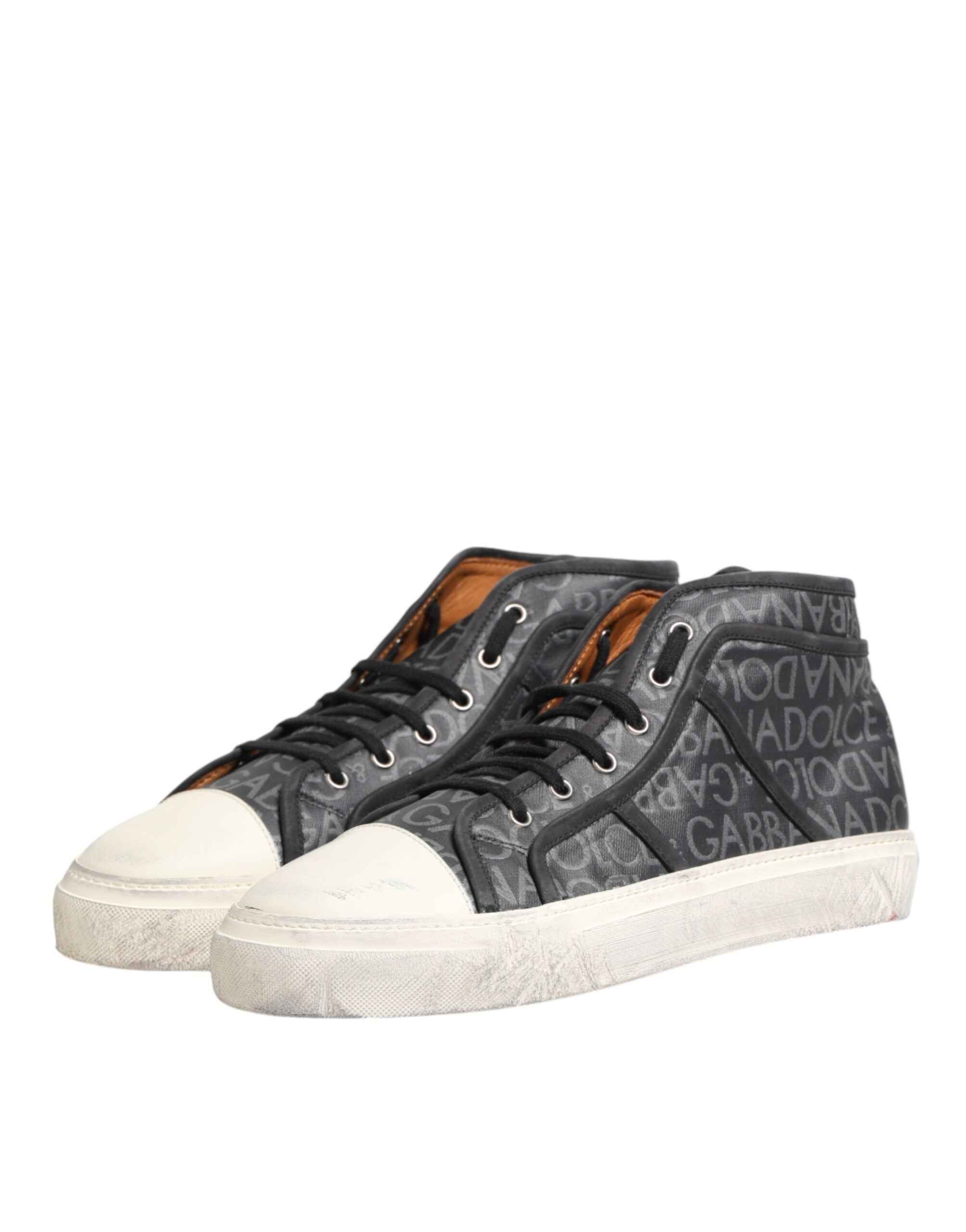 Dolce & Gabbana Black White Canvas Logo Mid Top Sneakers Shoes
