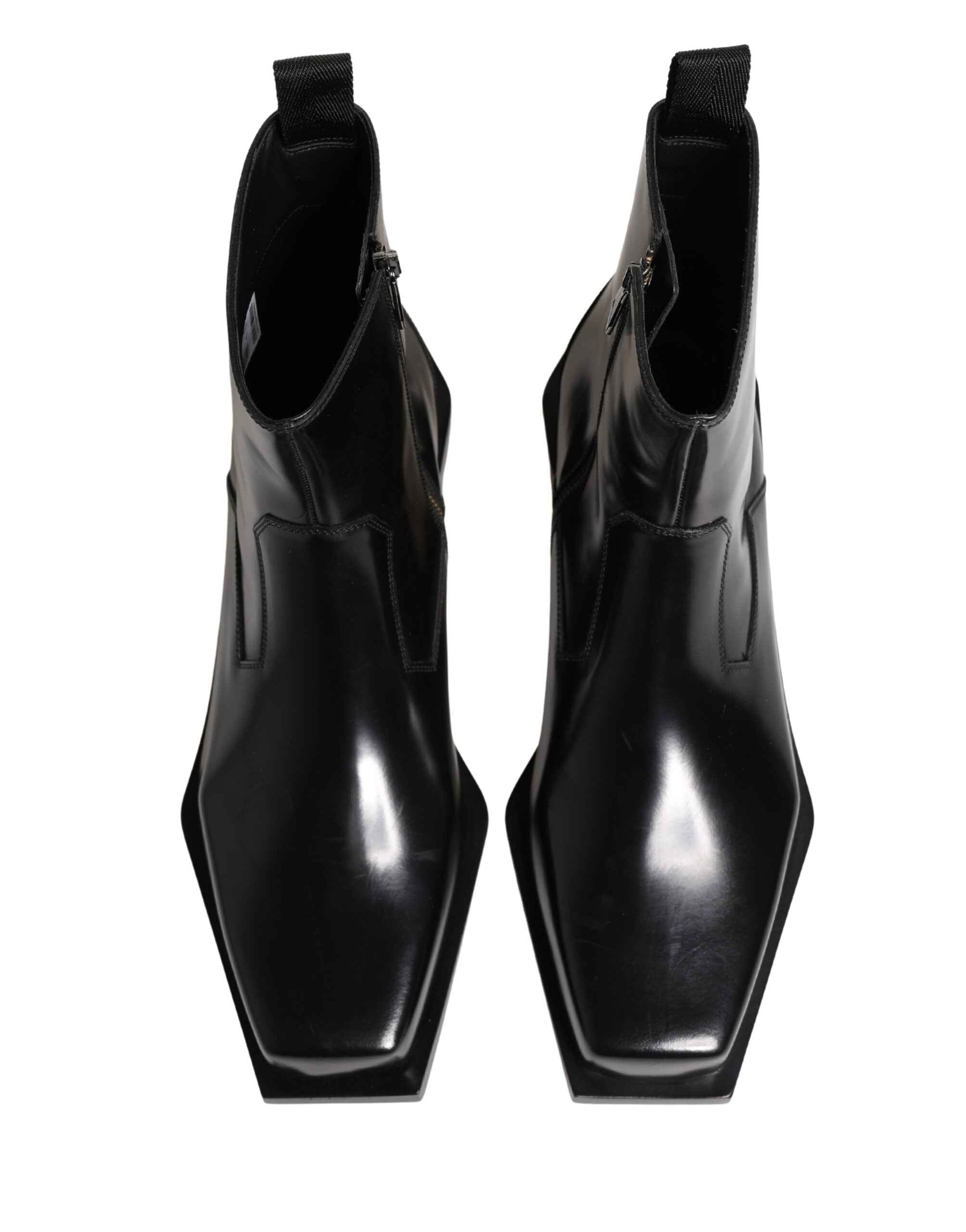 Dolce & Gabbana Black Leather Zip Closure Ankle Boots Shoes