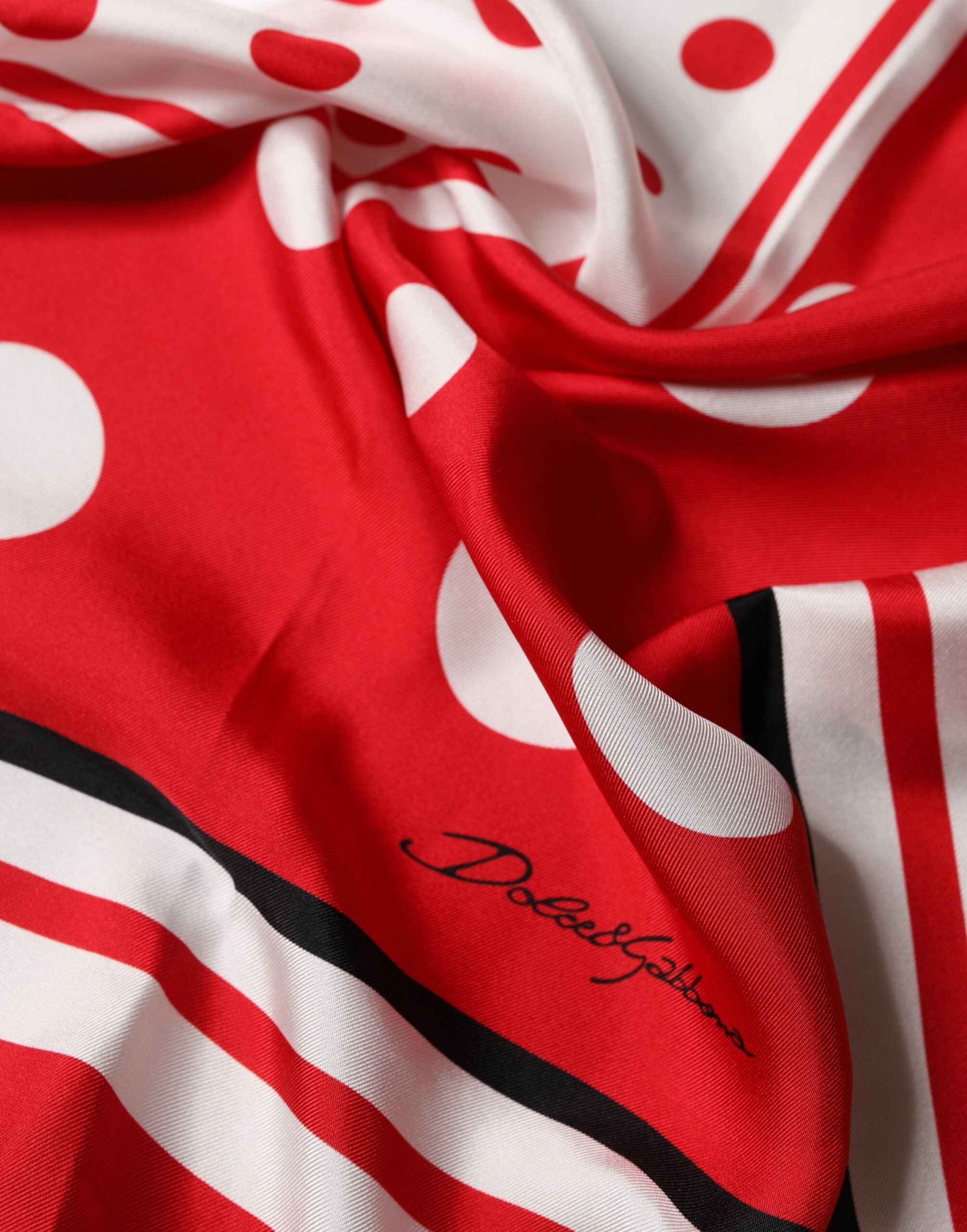 Dolce & Gabbana Red White Polka Dot Square Foulard 90cm x 88cm Scarf