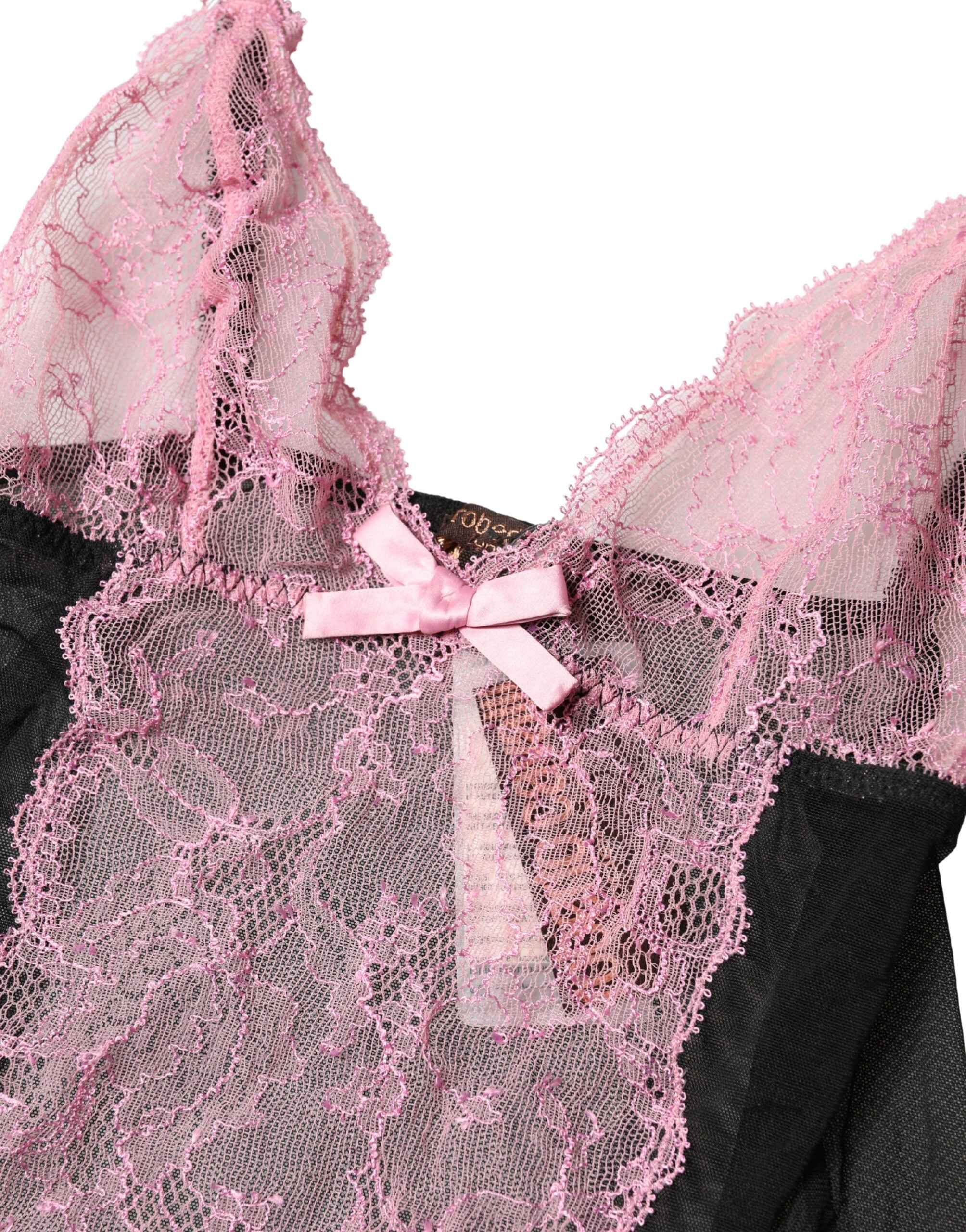 Roberto Cavalli Black Pink Floral Lace Lingerie Top Underwear